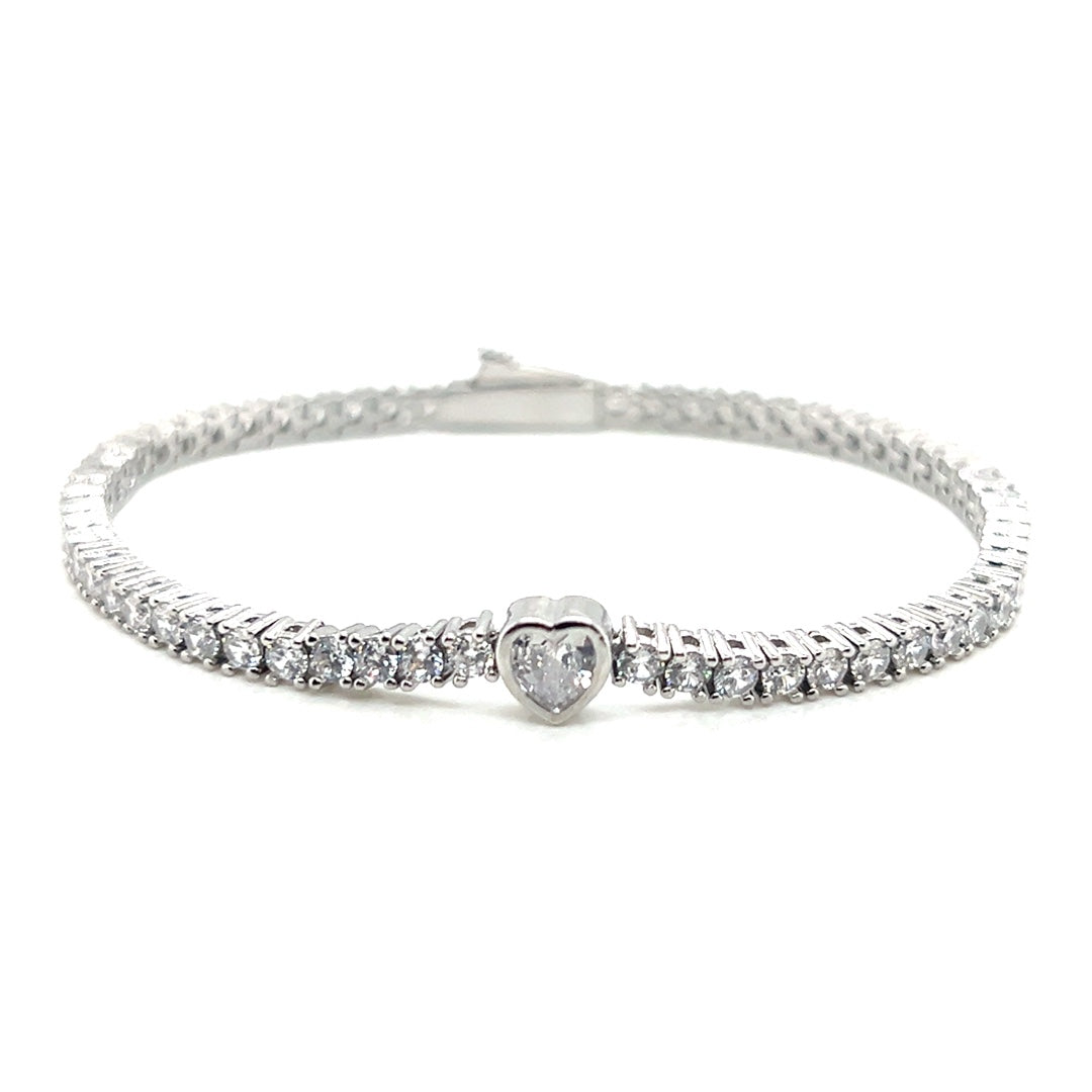 4mm Heart Accent CZ Tennis Bracelet