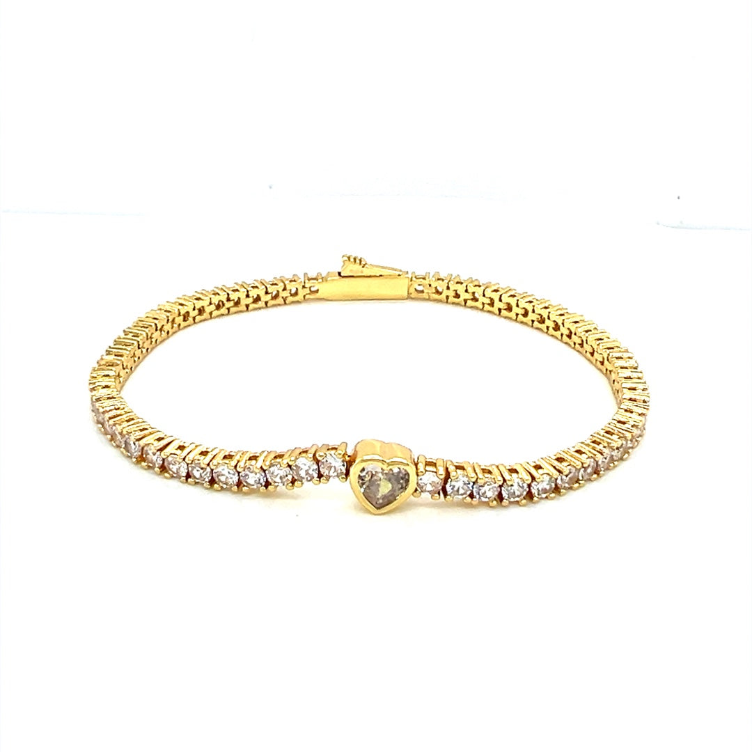 4mm Heart Accent CZ Tennis Bracelet