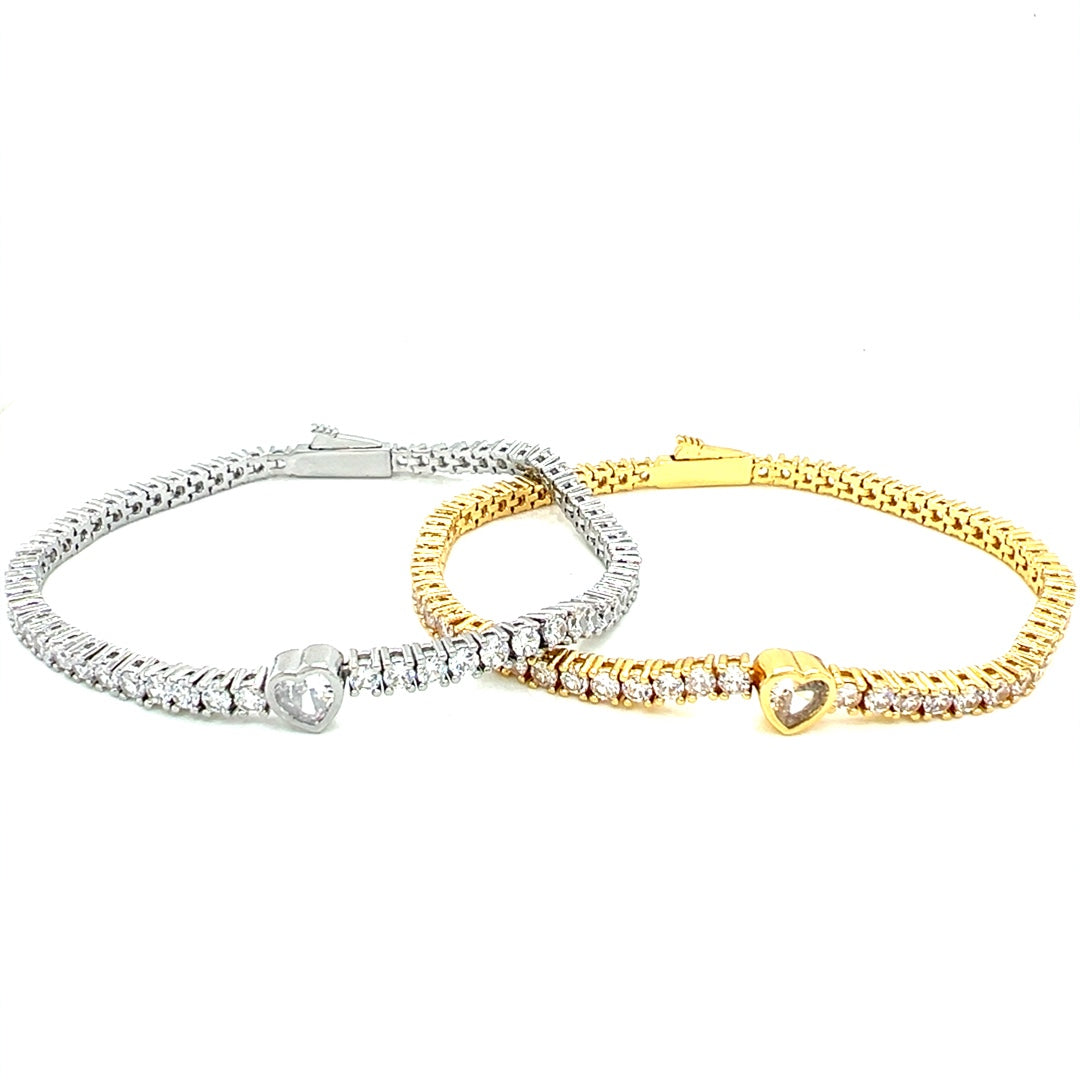 4mm Heart Accent CZ Tennis Bracelet