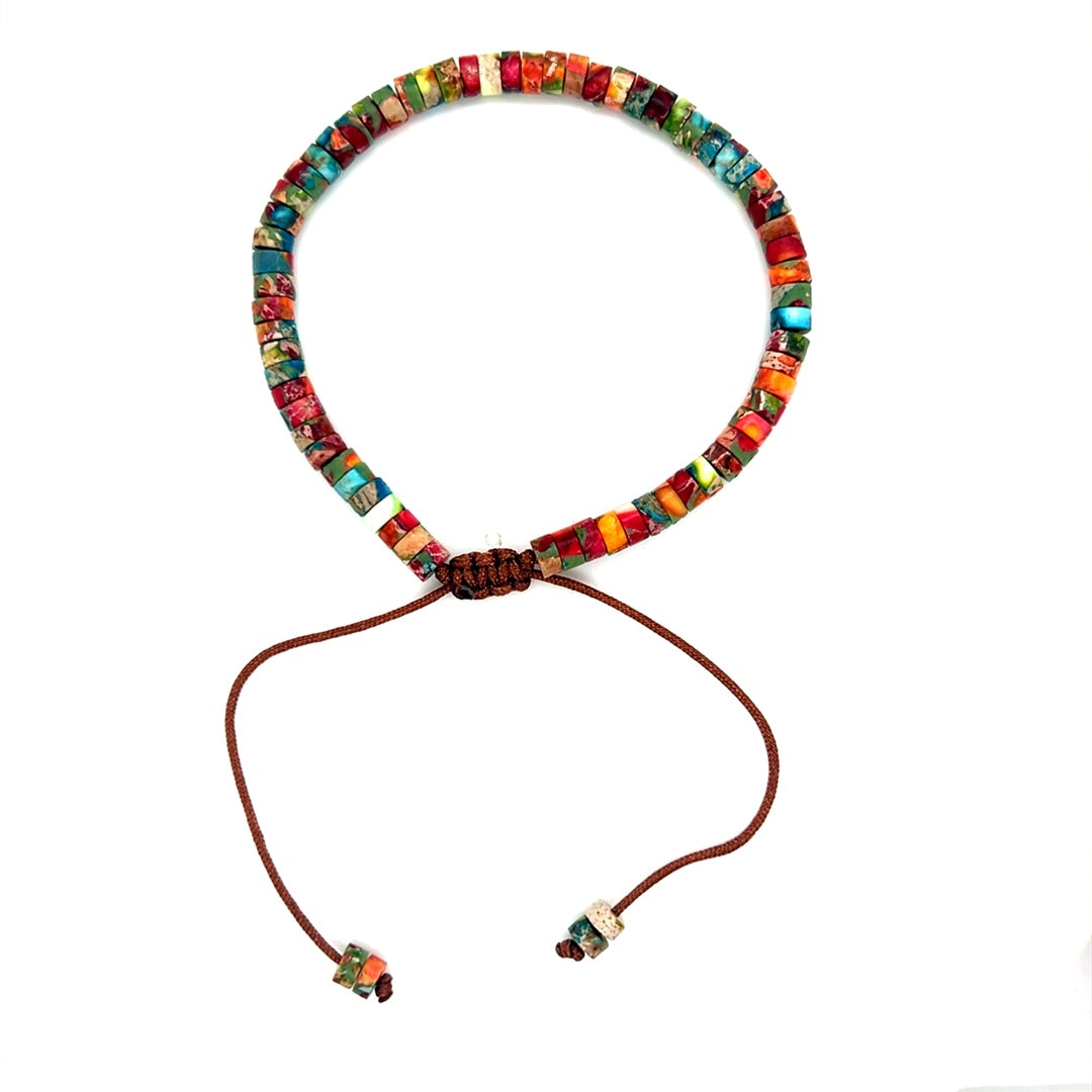 Multicolor Impression Jasper Macrame Bracelet