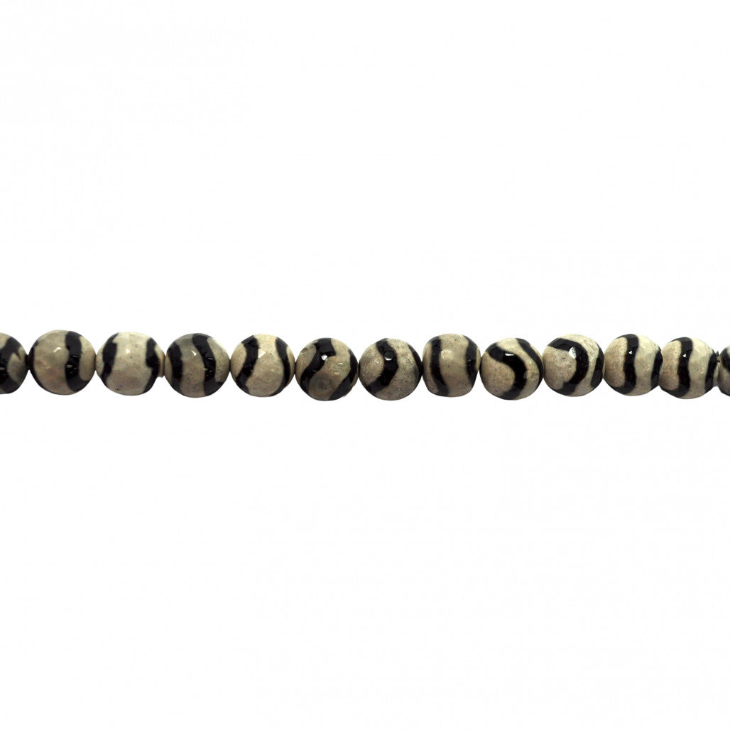 Zebra Striped Tibetan Agate Faceted Beads