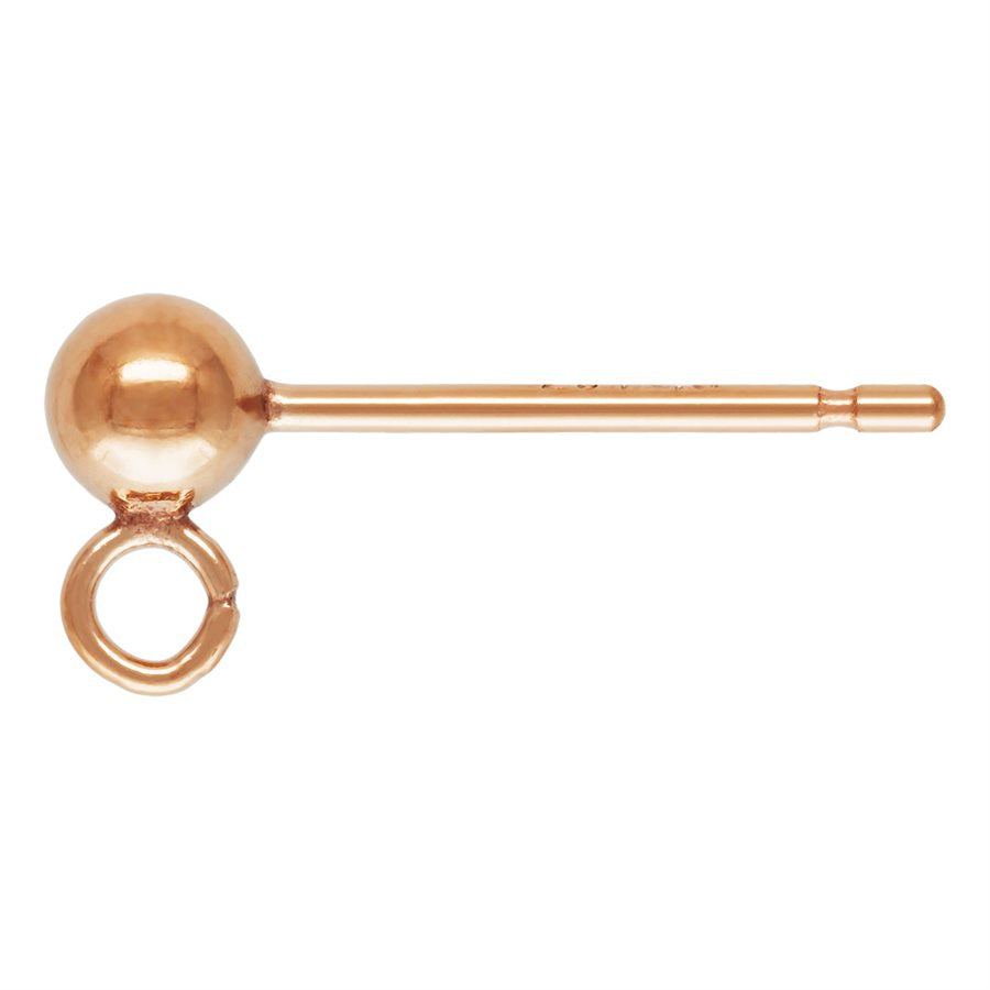3mm Ball Earring with Ring - Rose Gold Filled