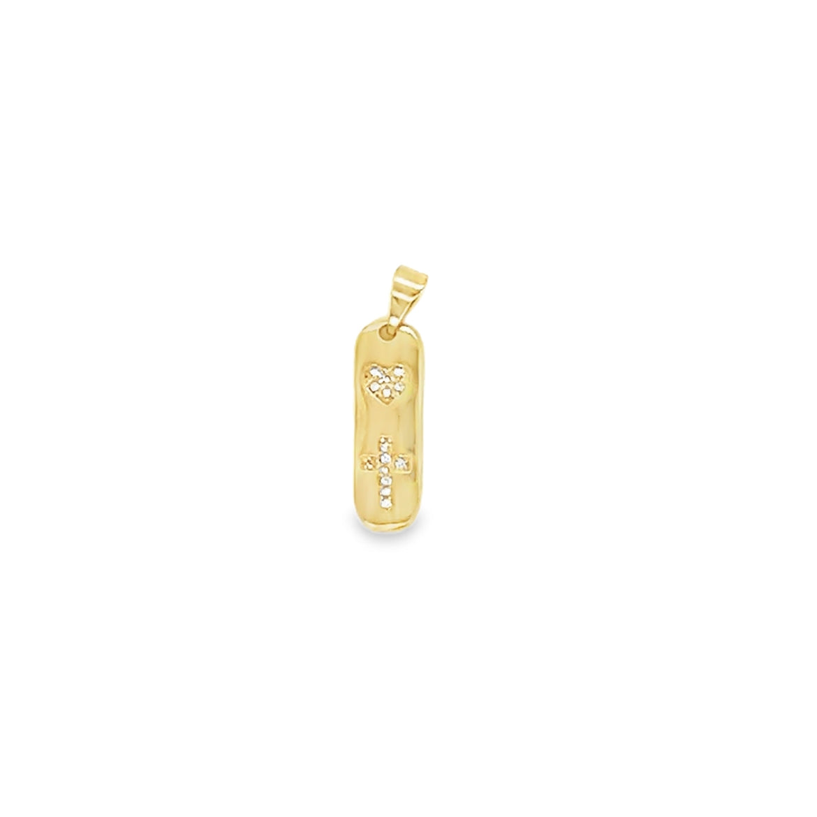 Bar Pendant with CZ Cross & Heart 7mm - Gold Filled