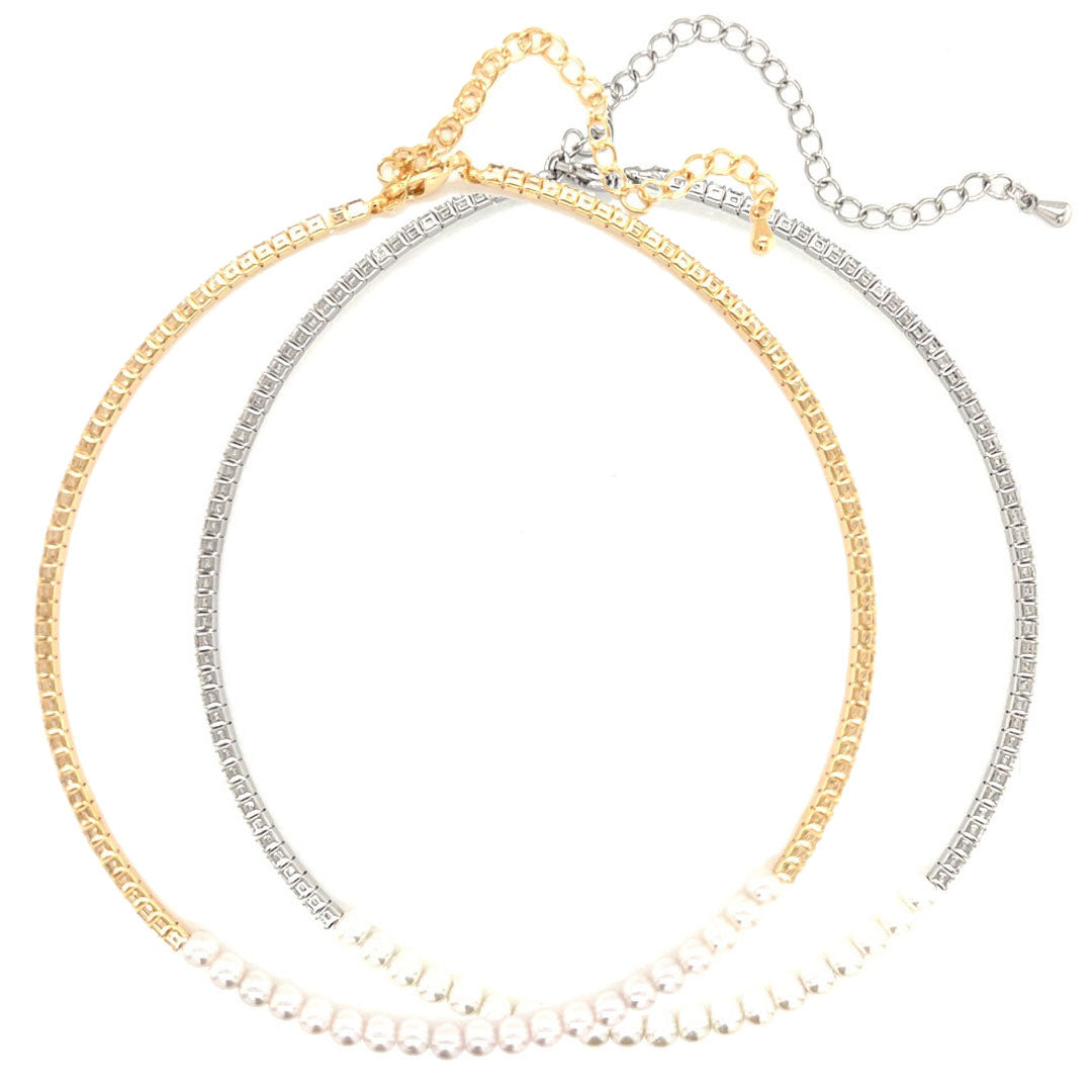 Tennis Choker with Pearl Accents