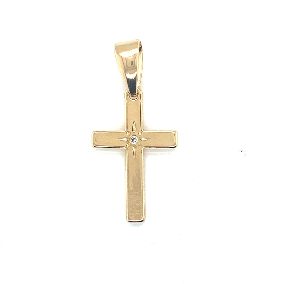 CZ Cross Pendant 19mm - Gold Filled