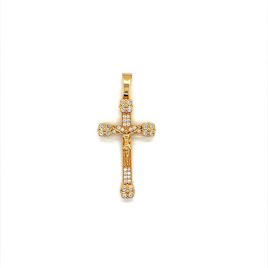 CZ Crucifix Pendant 36mm - Gold Filled