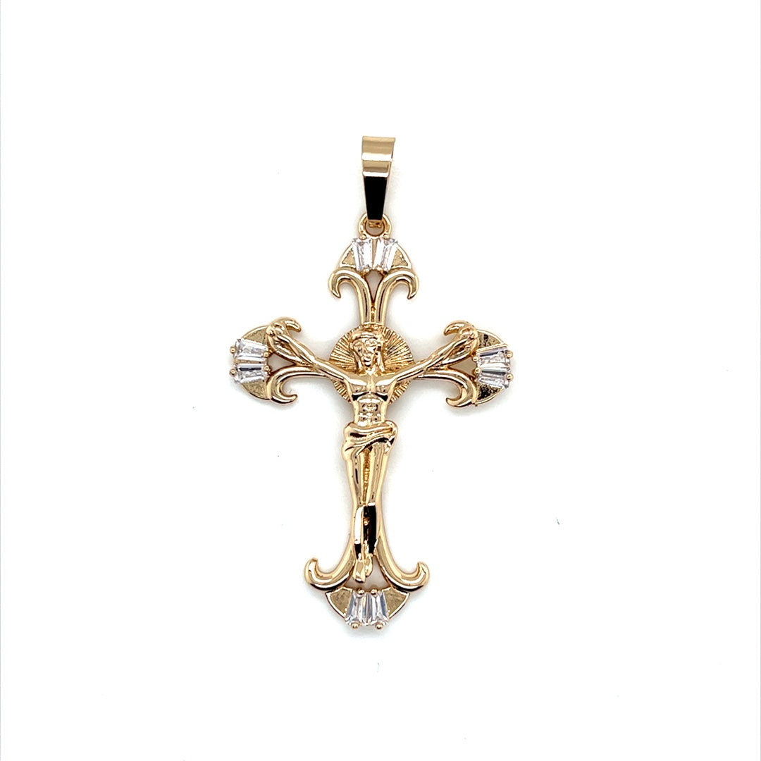 CZ Crucifix Pendant 52mm - Gold Filled