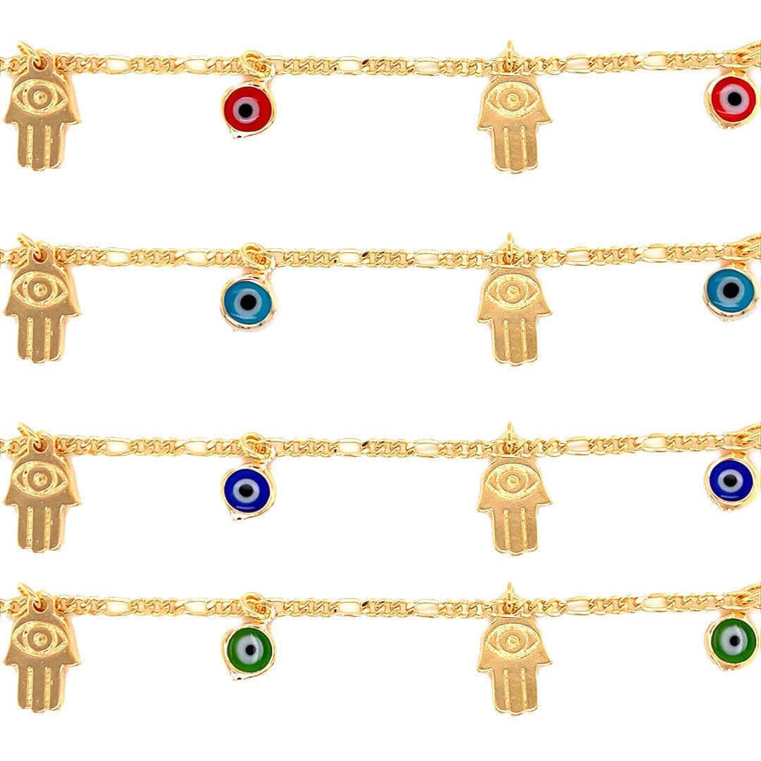 Evil Eye & Hamsa Figaro Bracelet