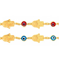 Hamsa Evil Eye Figaro Bracelet 10mm - Gold Filled