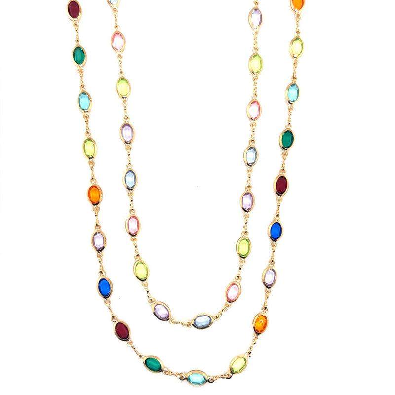 Oval Multicolor Crystal Necklace 2.5mm
