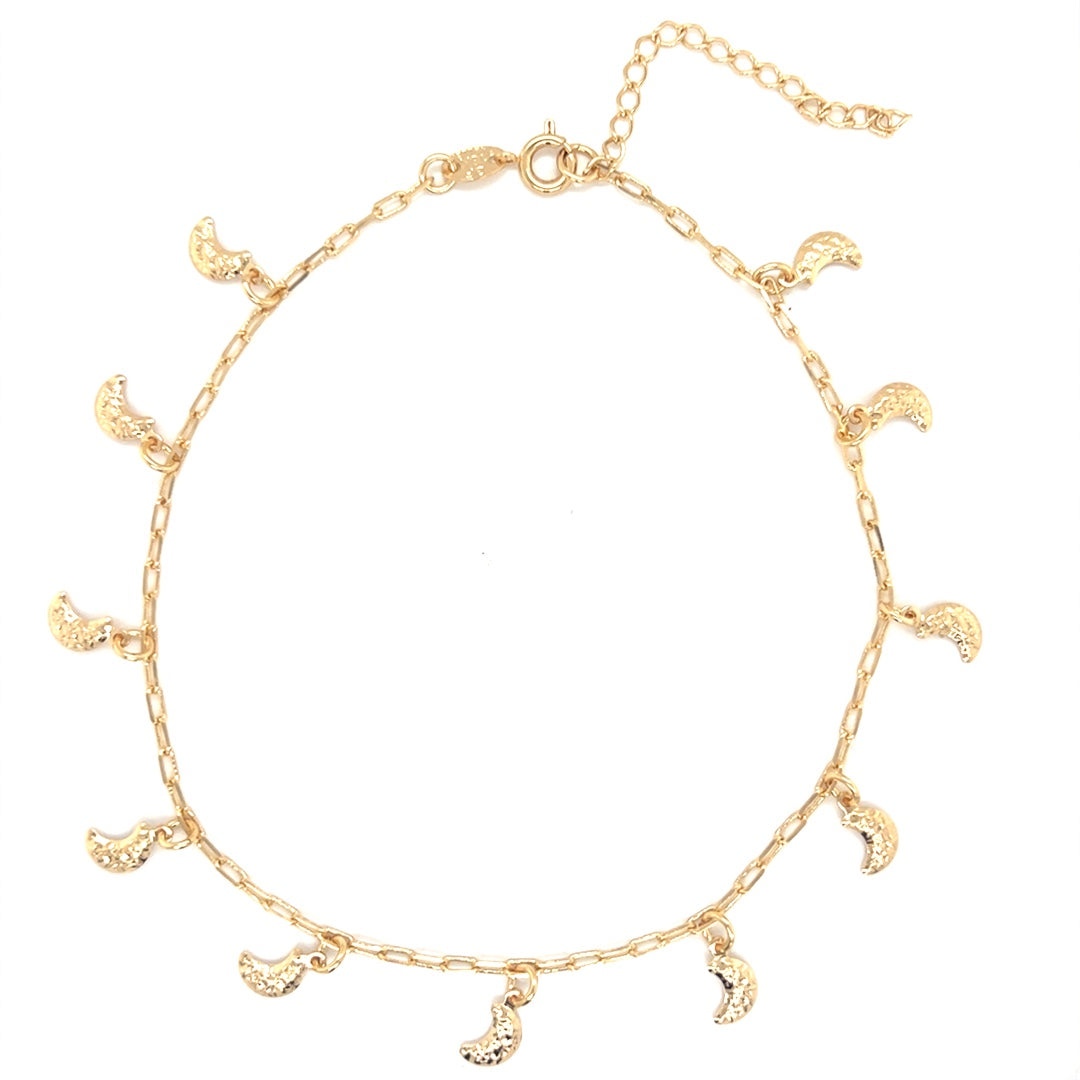Paperclip Anklet with Dangling Moons 9mm - Gold Filled