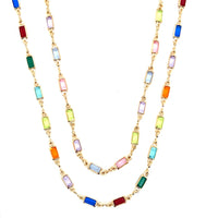 Thin Rectangle Multicolor Crystal Link Necklace 2mm