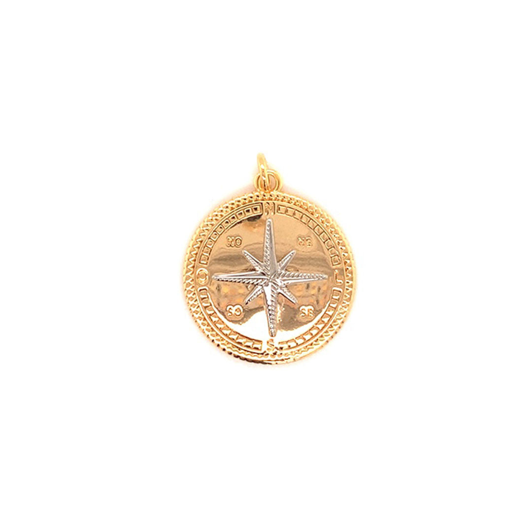Two Tone Compass Charm 30mm - Gold Filled