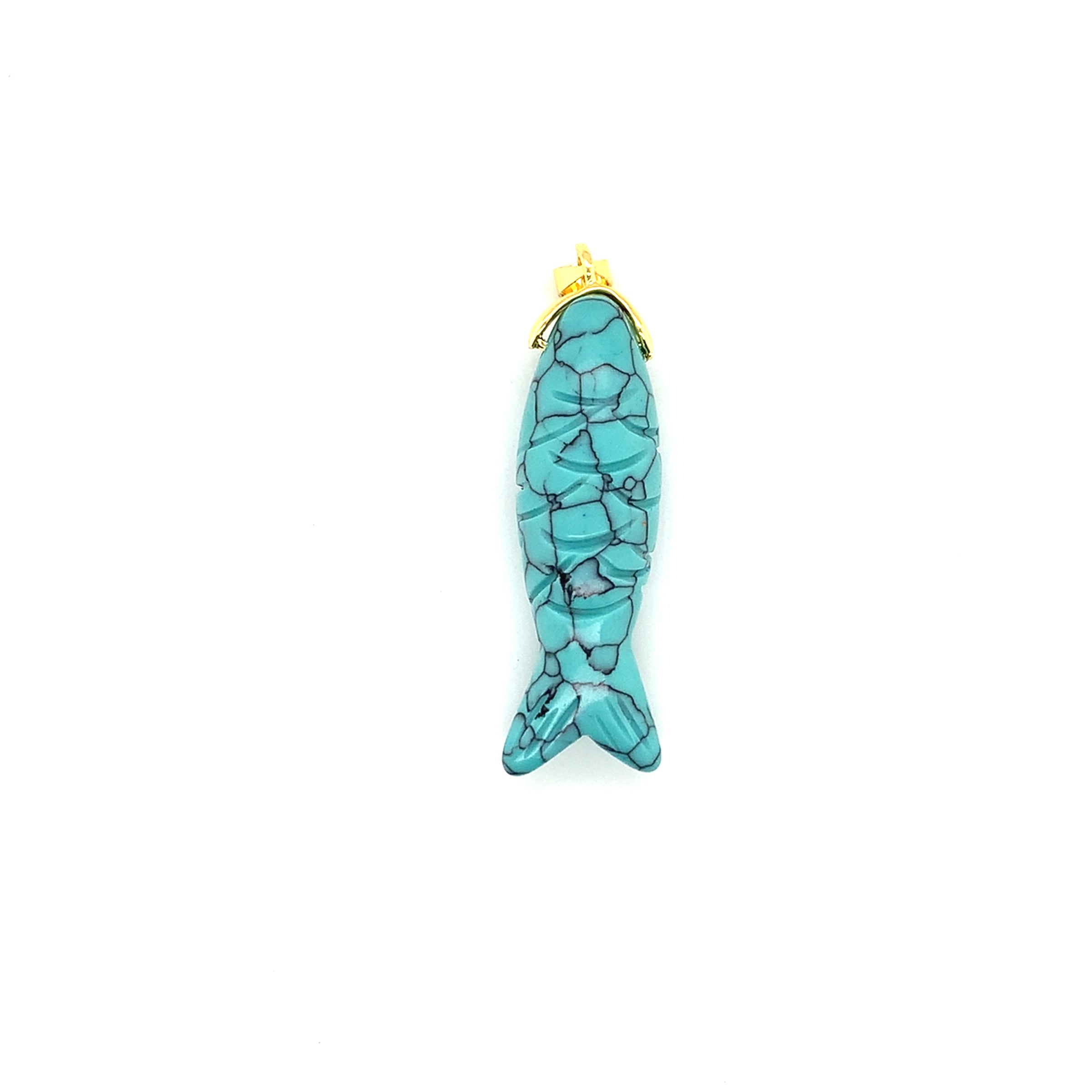 Teal Carved Stone Fish Pendant