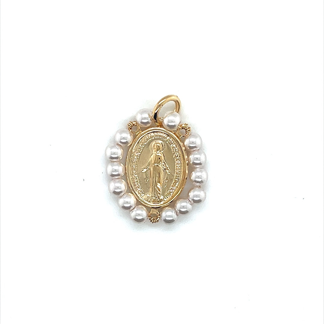 Virgin Mary Pearl Charm 25mm - Gold Filled
