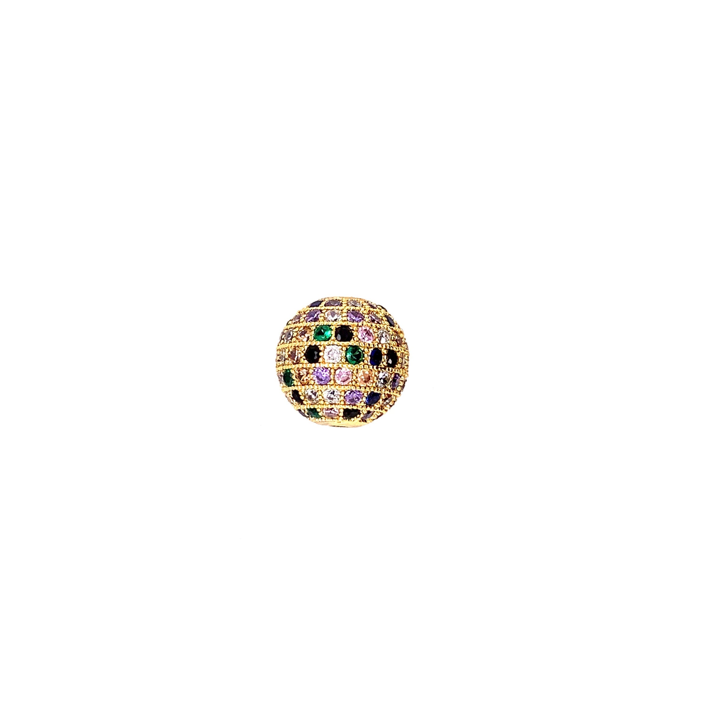 CZ 14mm Multicolored Micro Pave Bead - Gold Plated