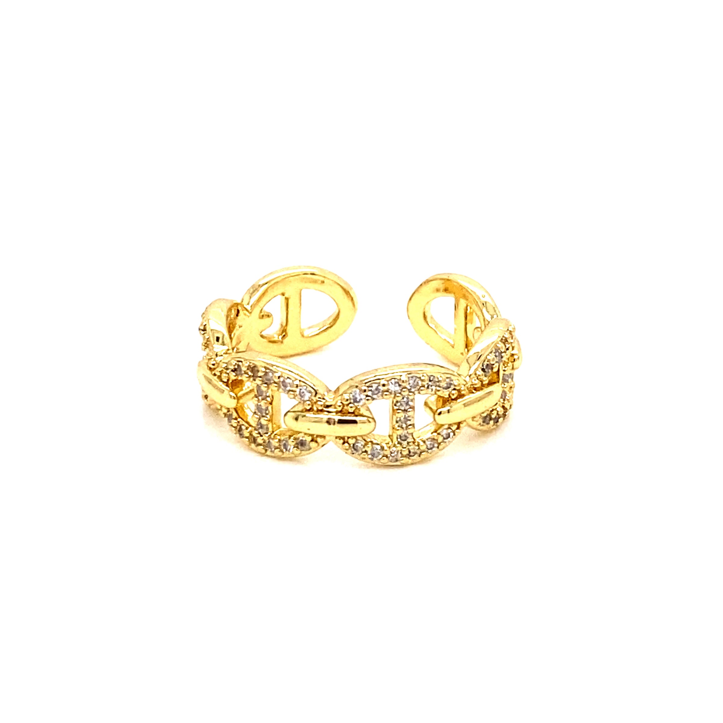 CZ Puff Link Adjustable Ring - Gold Plated