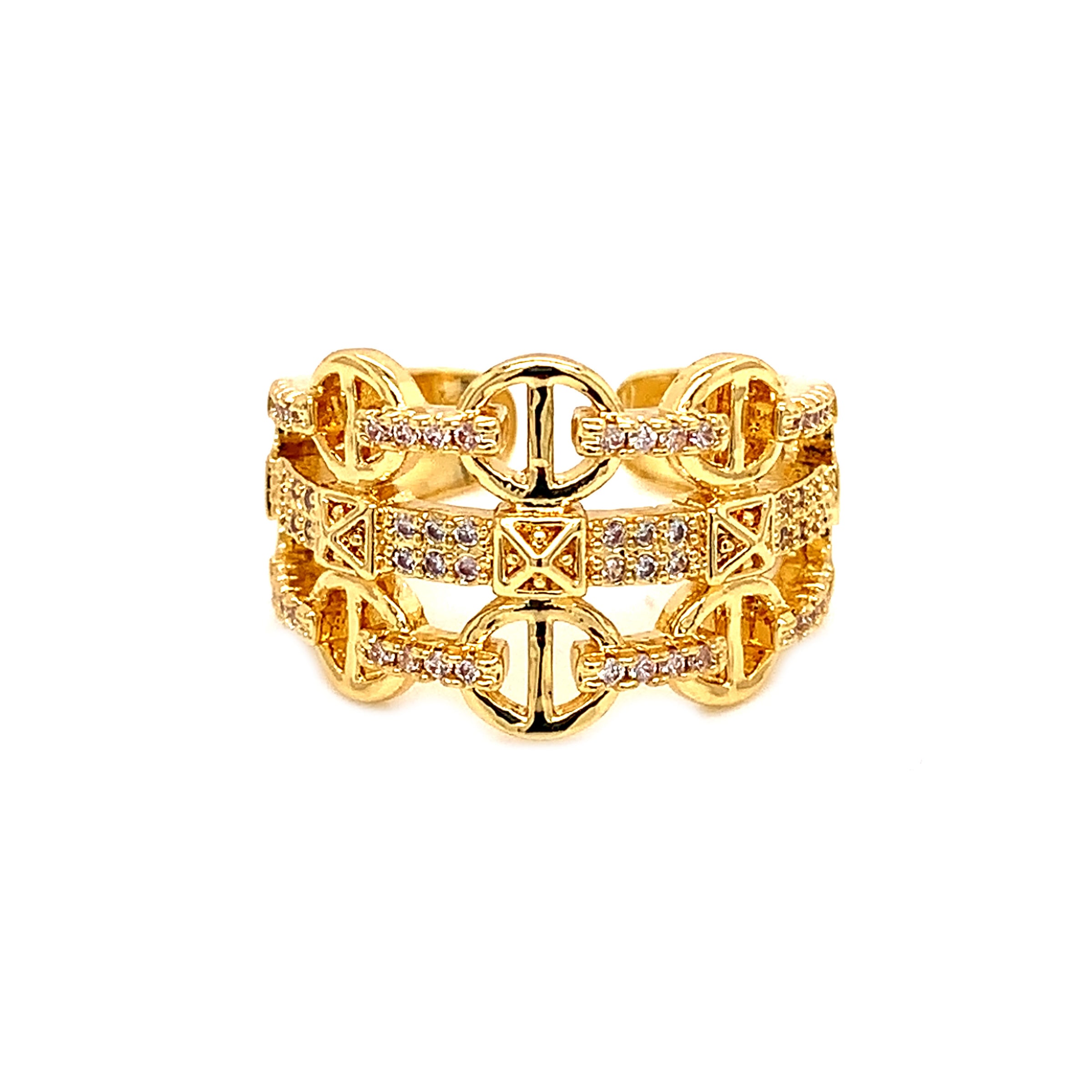 CZ 3 Row Puff Link Ring