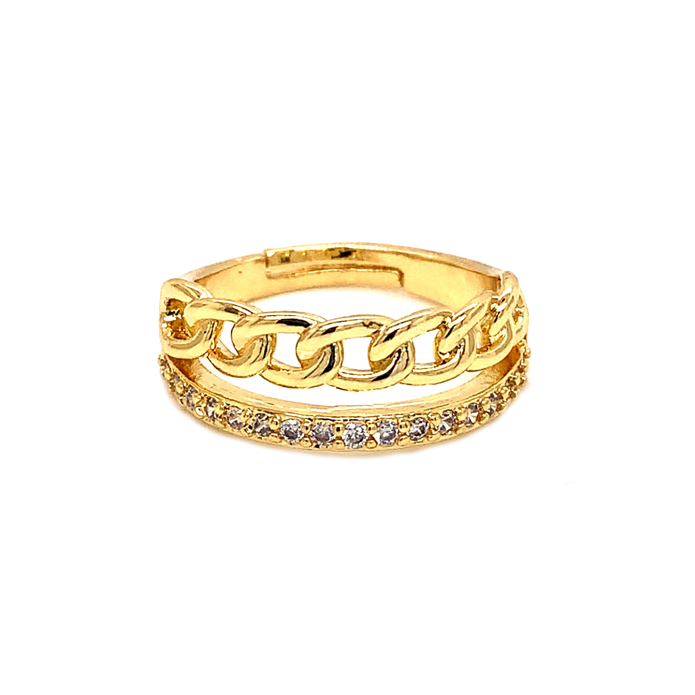 CZ Chain Link Adjustable Ring - Gold Plated