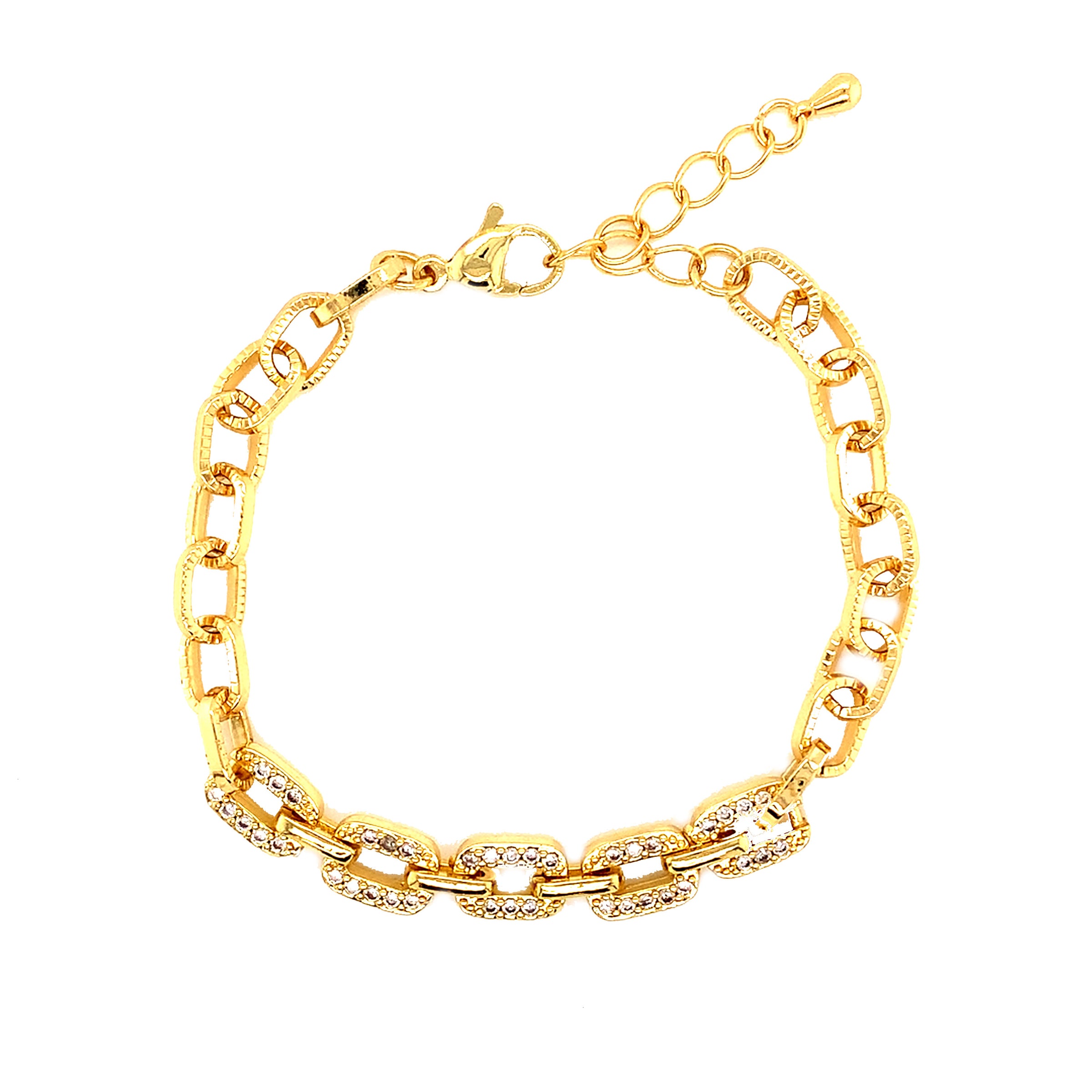 CZ Cable Link Bracelet - Gold Plated