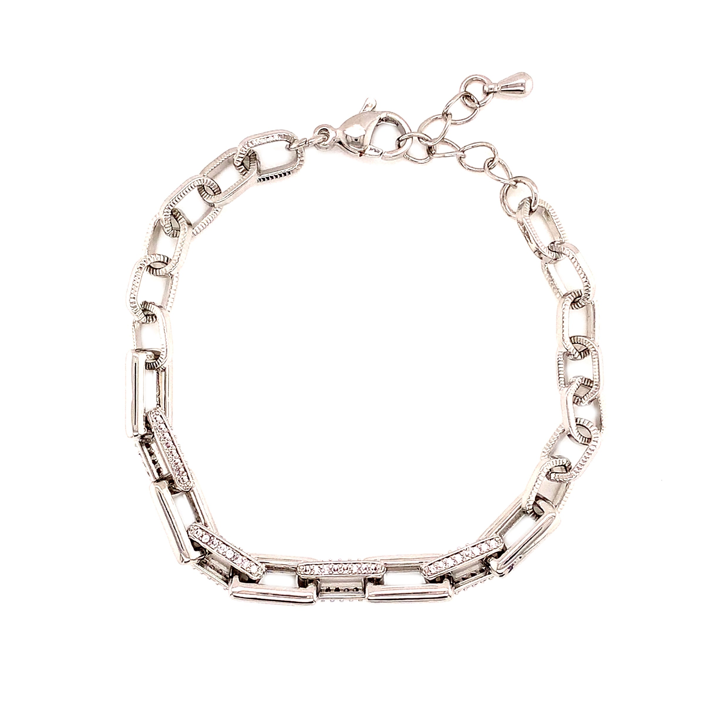 CZ Rectangle Link Bracelet - Silver Plated