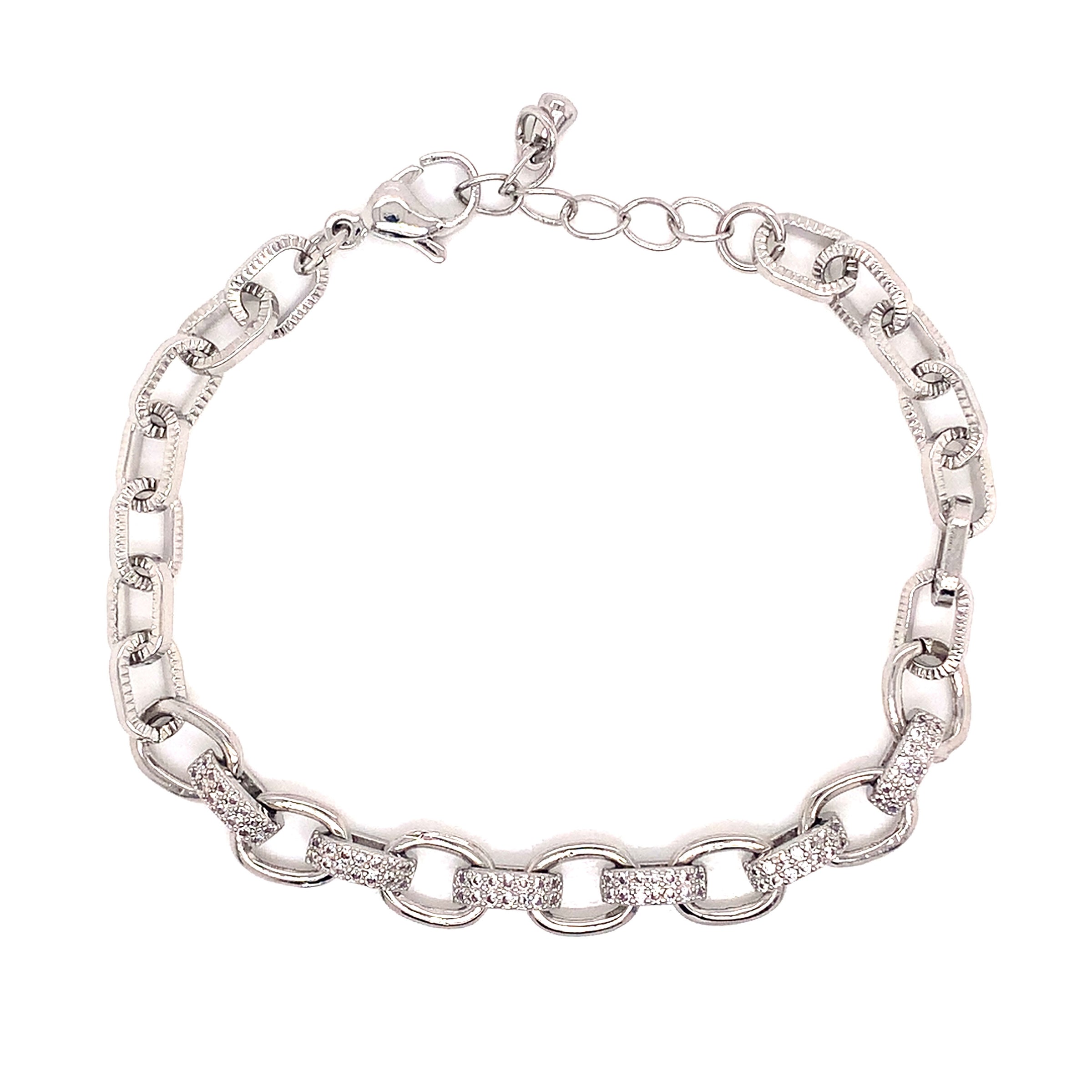 CZ Cable Link Bracelet - Silver Plated