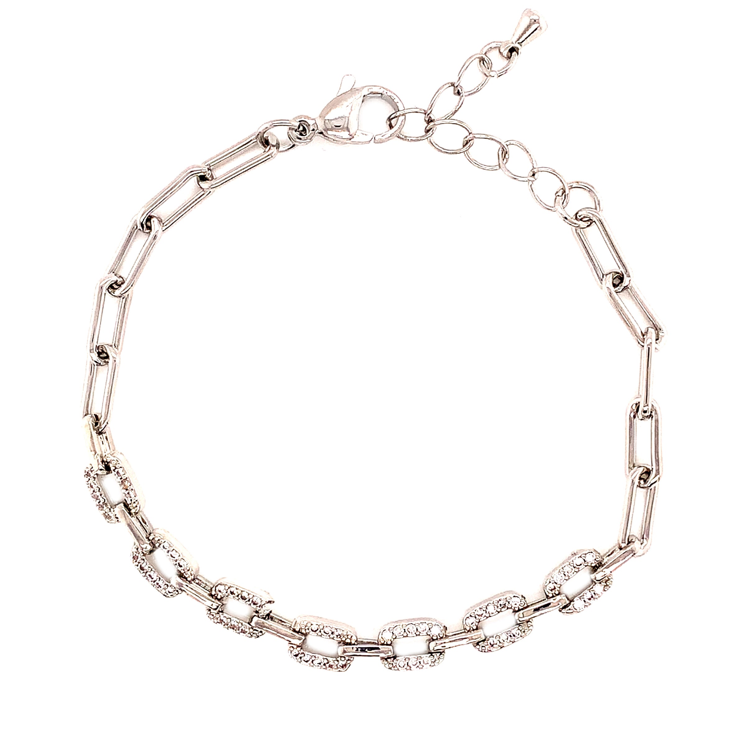 CZ Cable Link Bracelet - Silver Plated