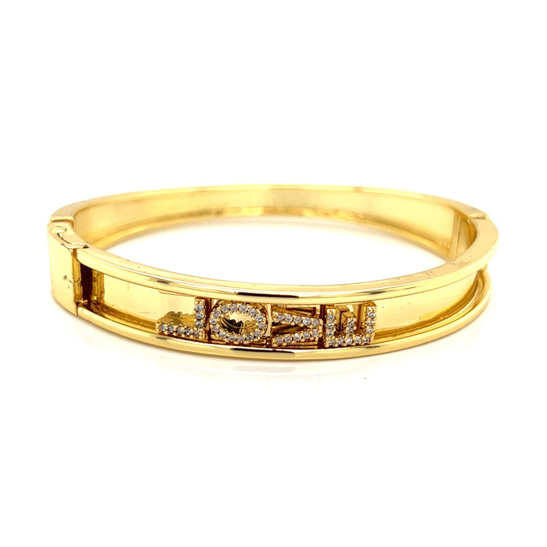 CZ Sliding LOVE Bangle - Gold Plated
