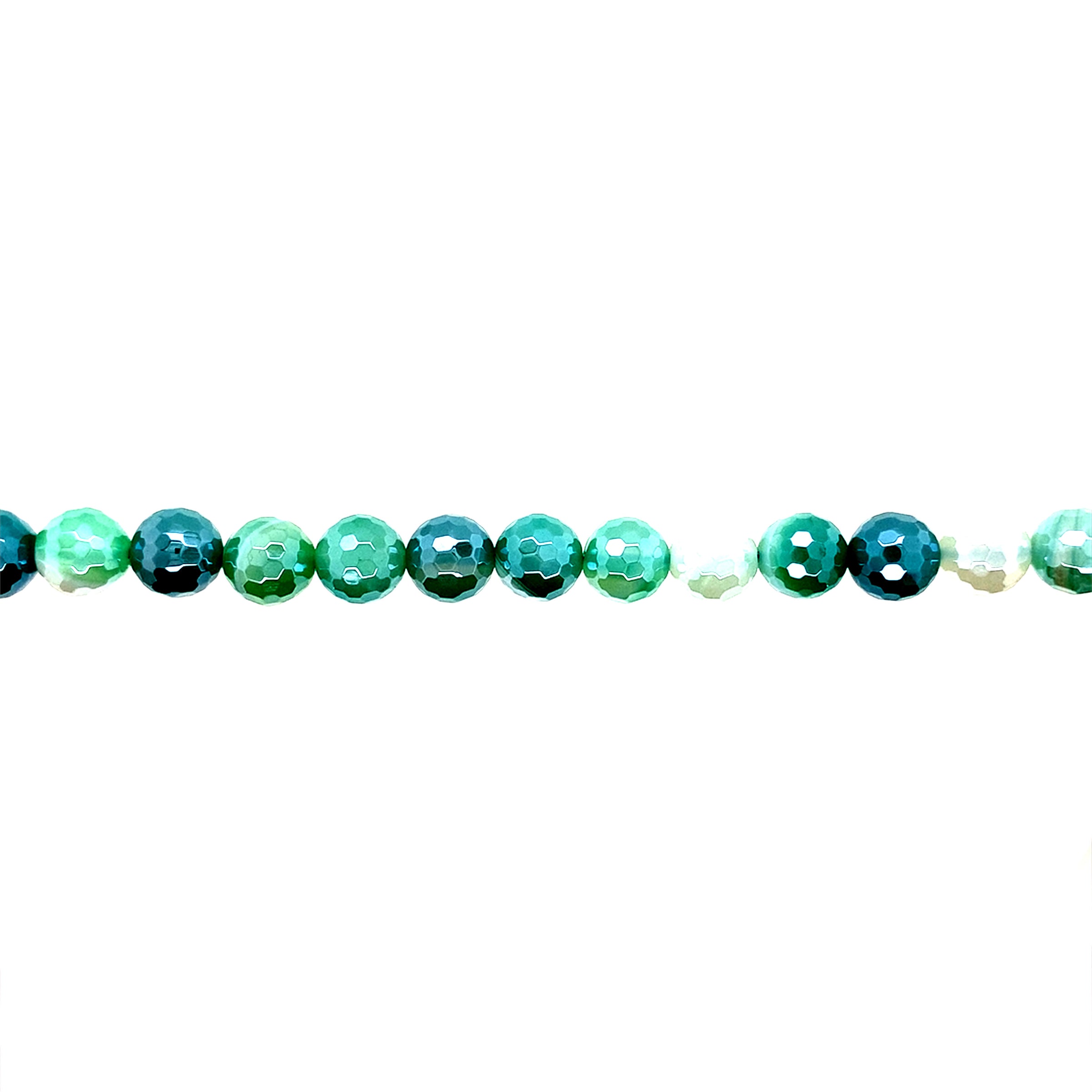 8mm Iridescent Plated Green Agate Beads - Faceted