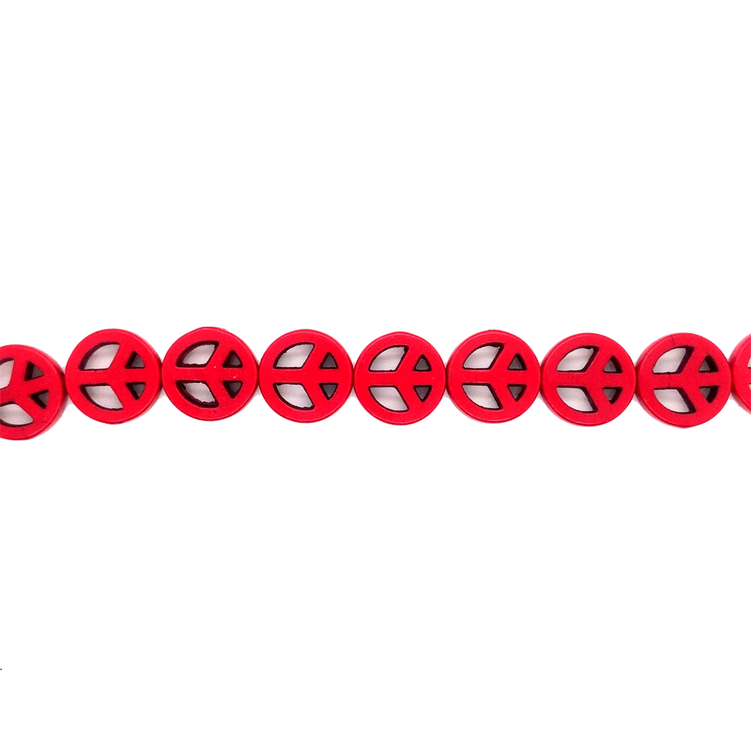 3x15mm Synthetic Turquoise Red Peace Sign Bead