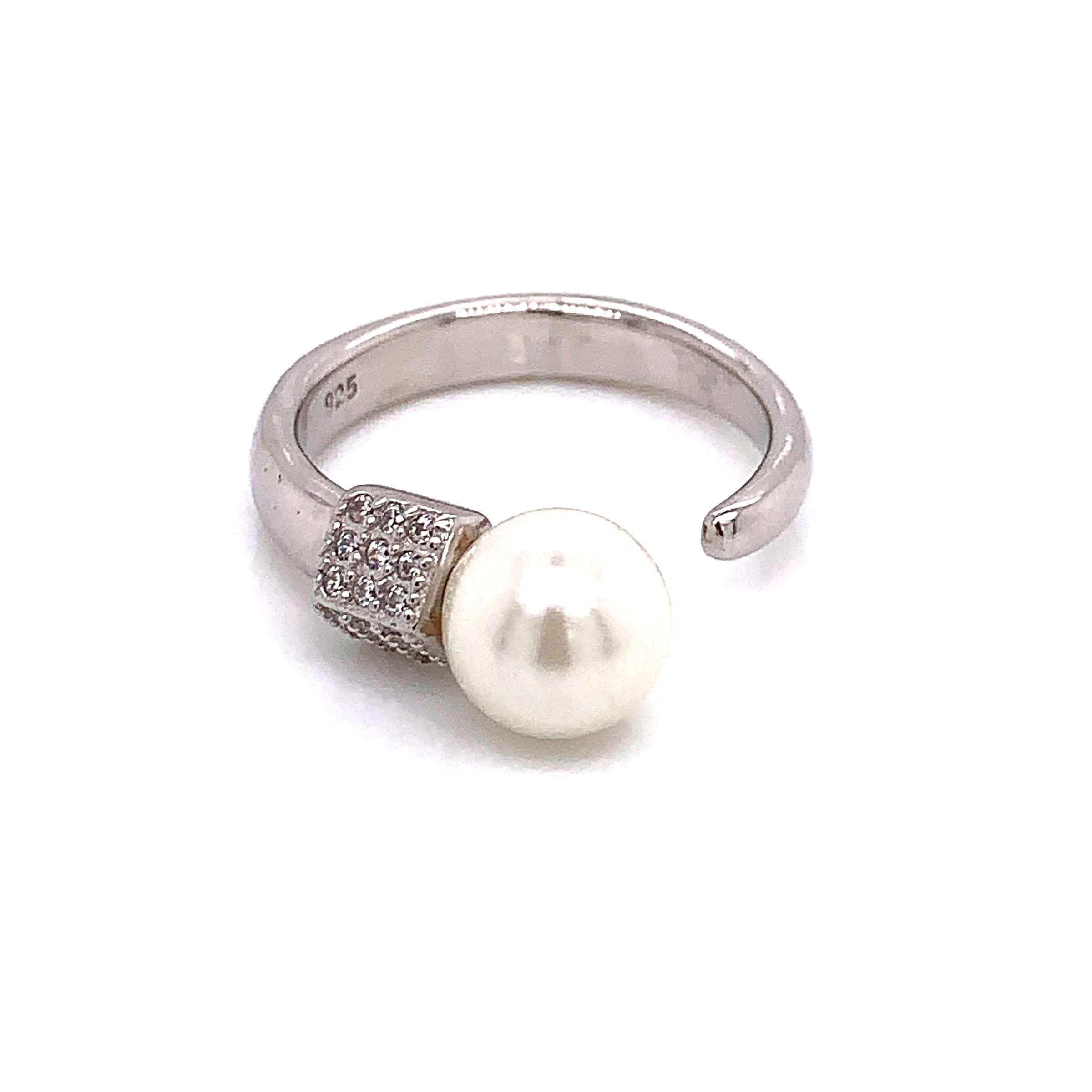 CZ Pearl Adjustable Ring - Silver