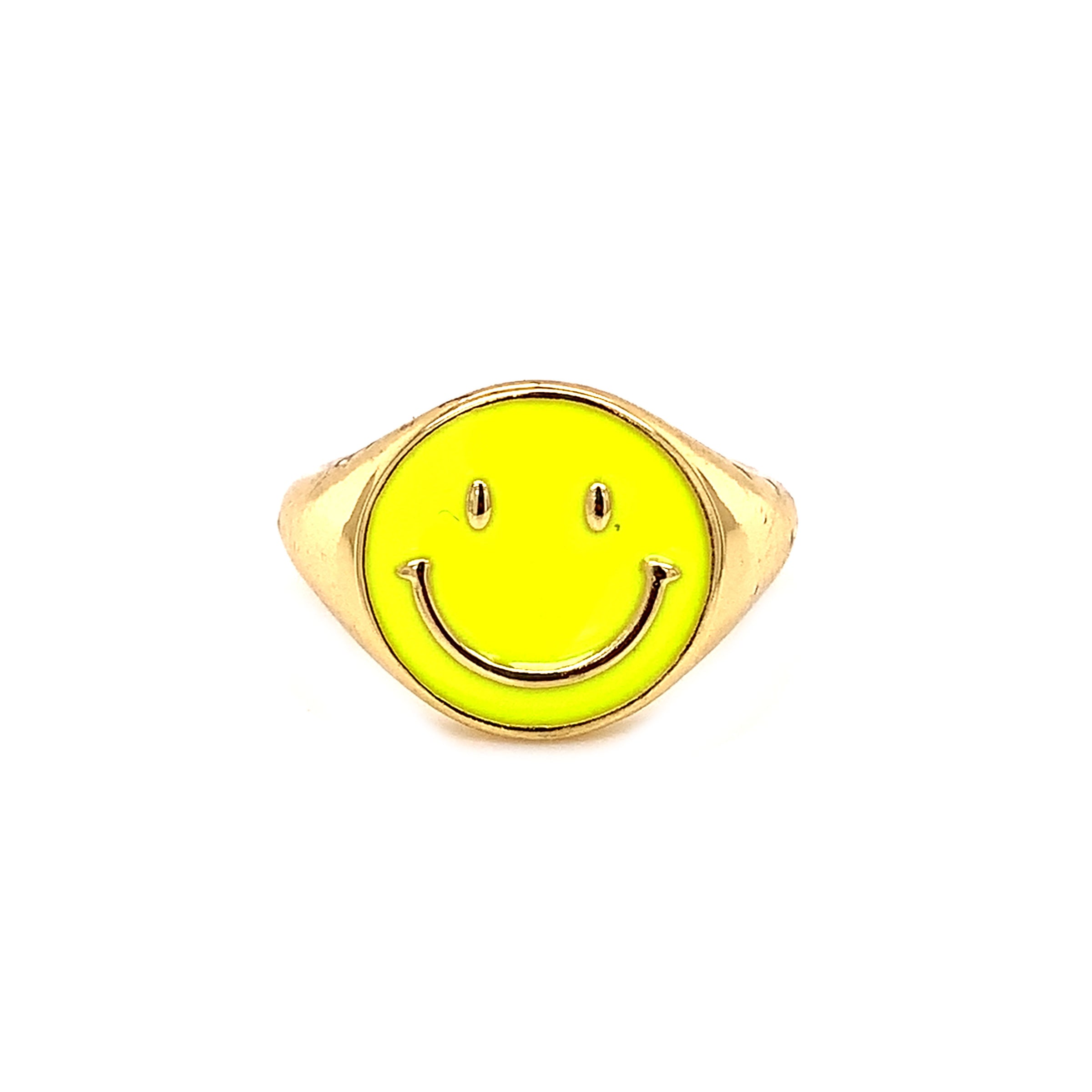 Neon Yellow Smiley Ring - Gold Plated