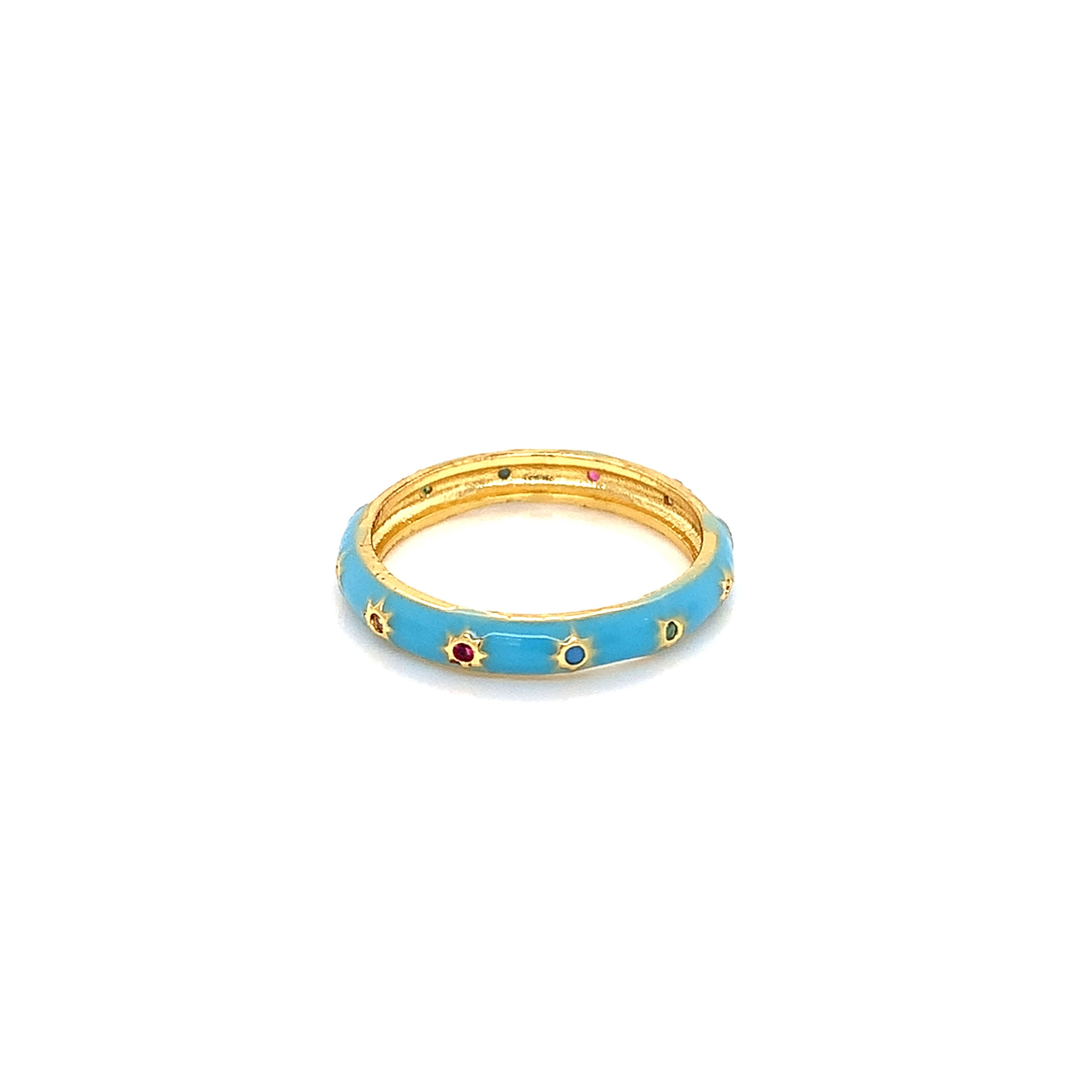 CZ Blue Enamel Ring - Gold Plated
