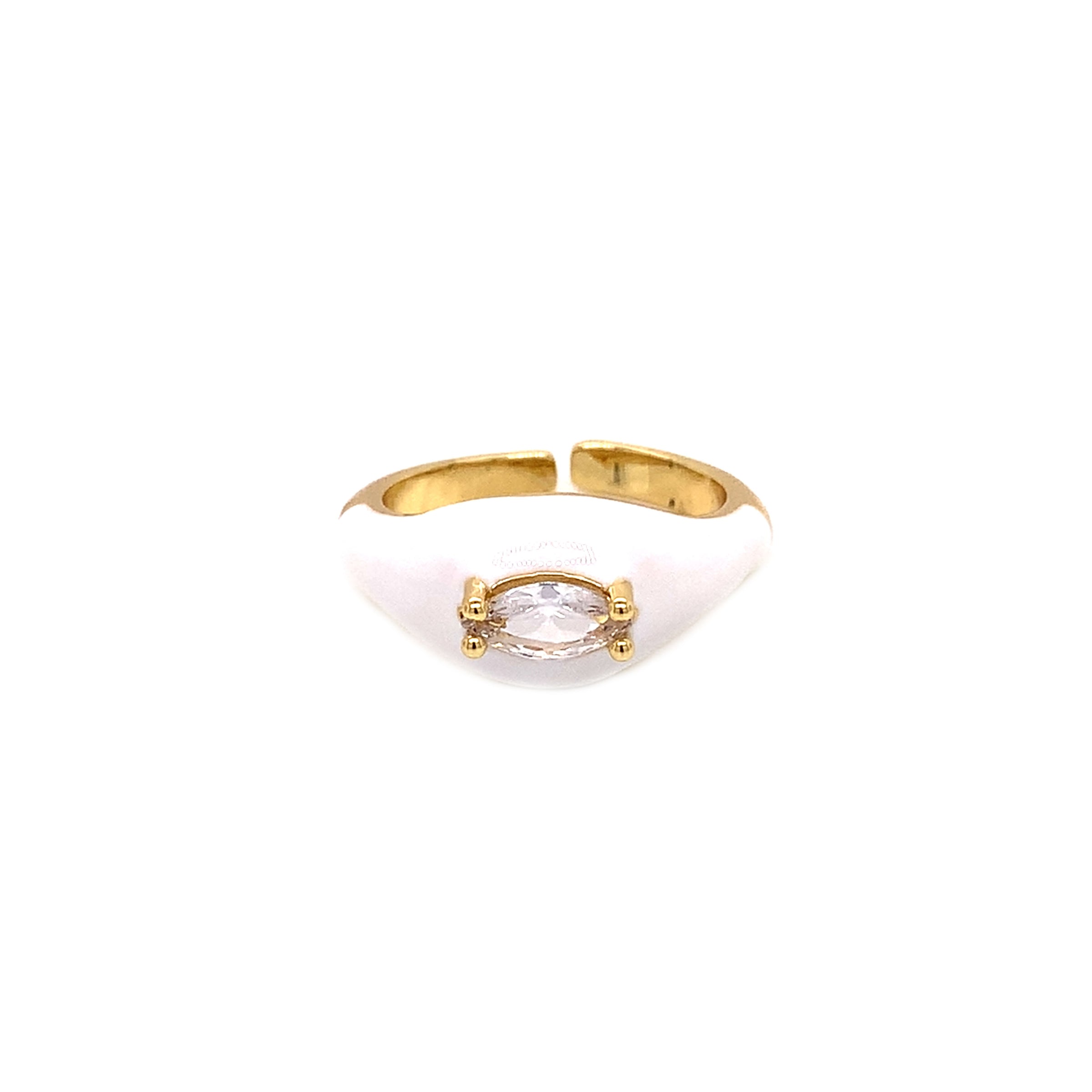 CZ White Enamel Ring - Gold Plated
