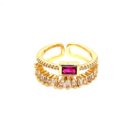 CZ Ruby Adjustable Ring - Gold Plated