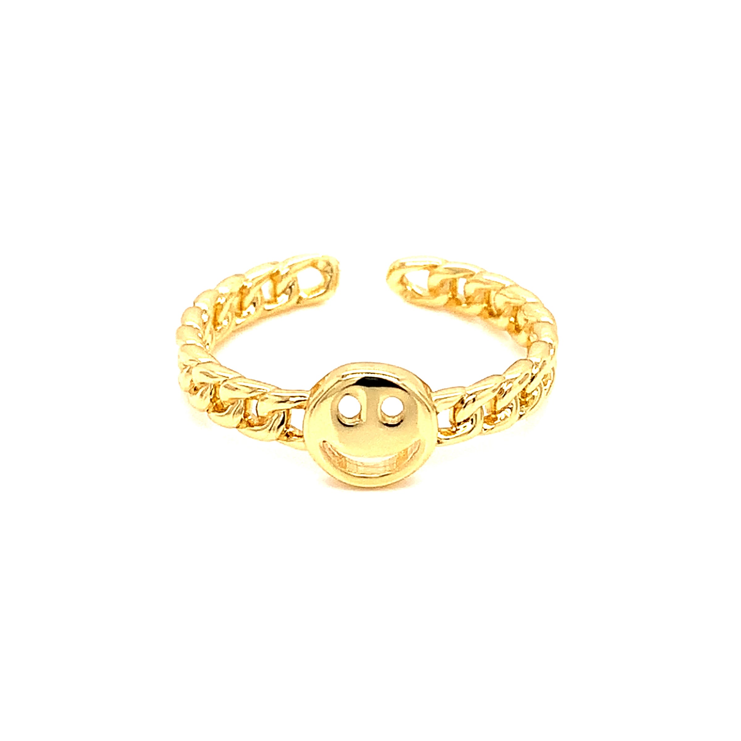 Smiley Chain Link Adjustable Ring - Gold Plated