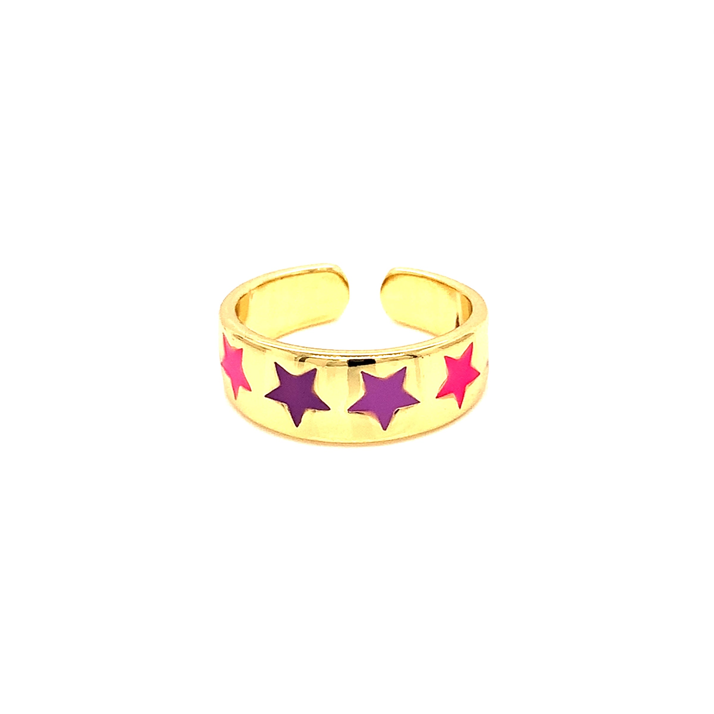 Multicolor Enamel Star Adjustable Ring - Gold Plated