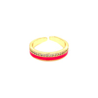 CZ Neon Pink Enamel Adjustable Ring - Gold Plated