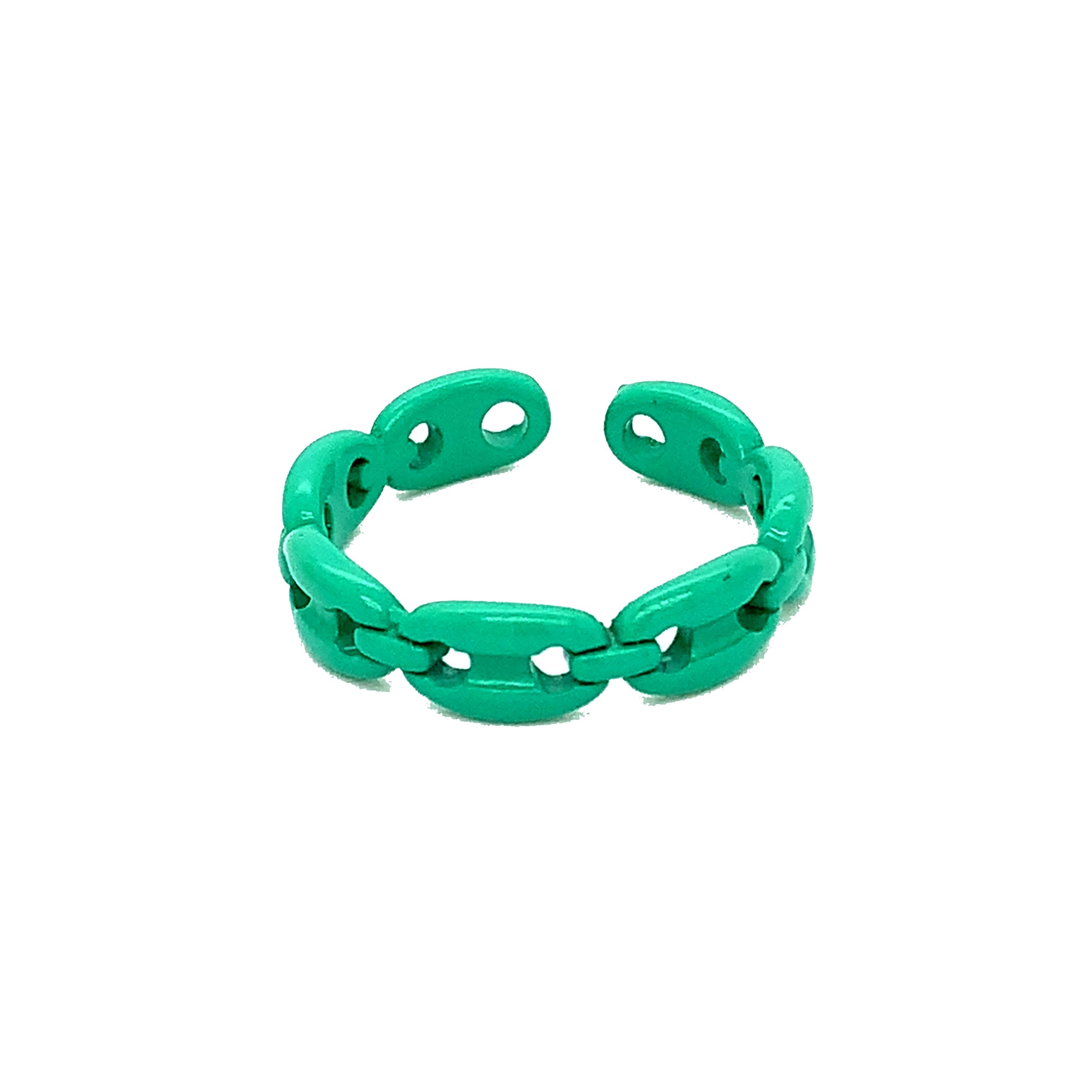 Green Enamel Adjustable Chain Link Ring