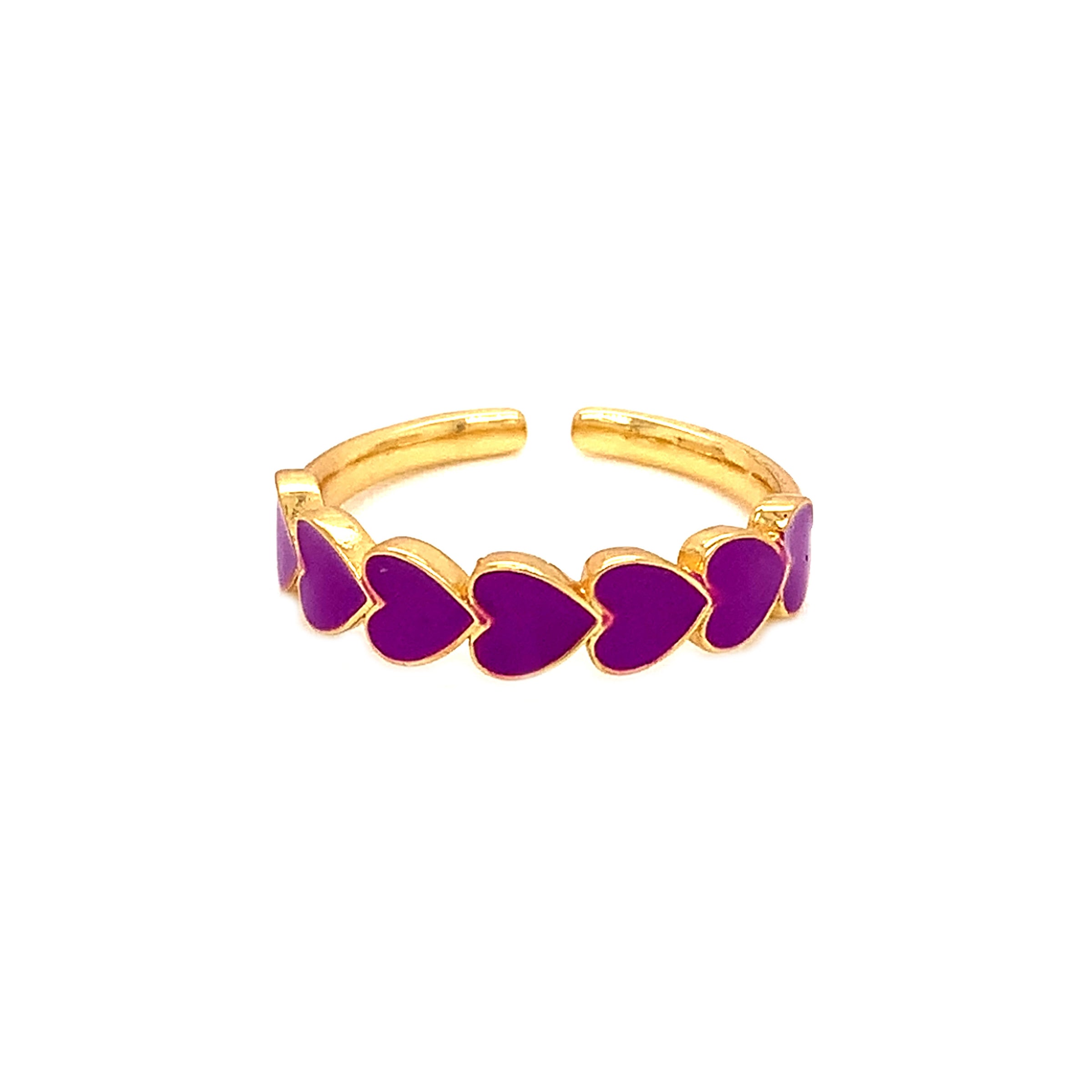 Purple Enamel Adjustable Heart Ring - Gold Plated
