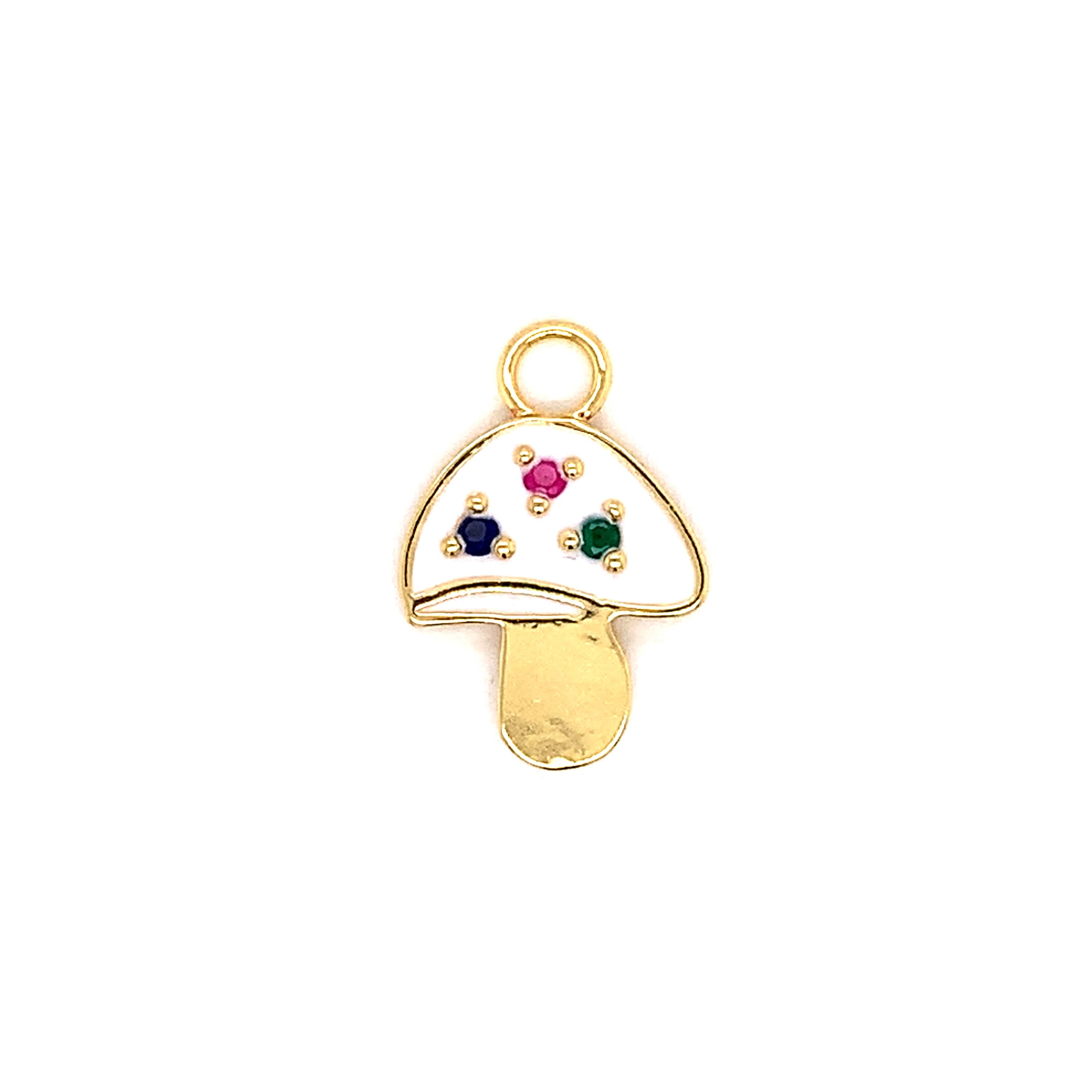 CZ White Enamel Mushroom Charm - Gold Plated