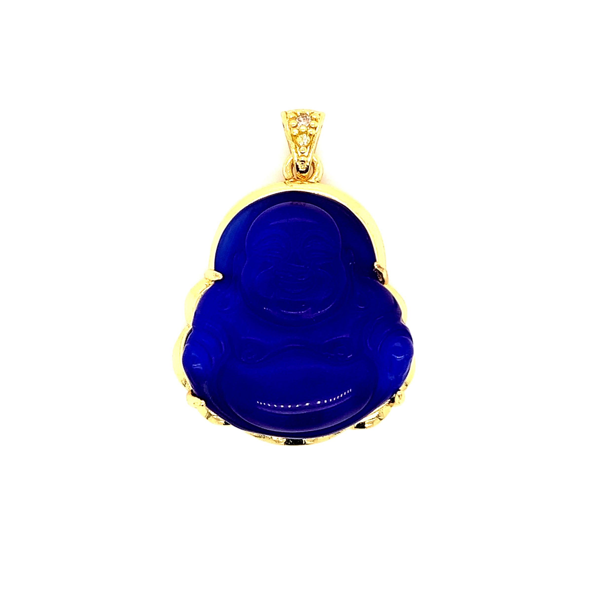 Blue Buddha Pendant - Gold Plated