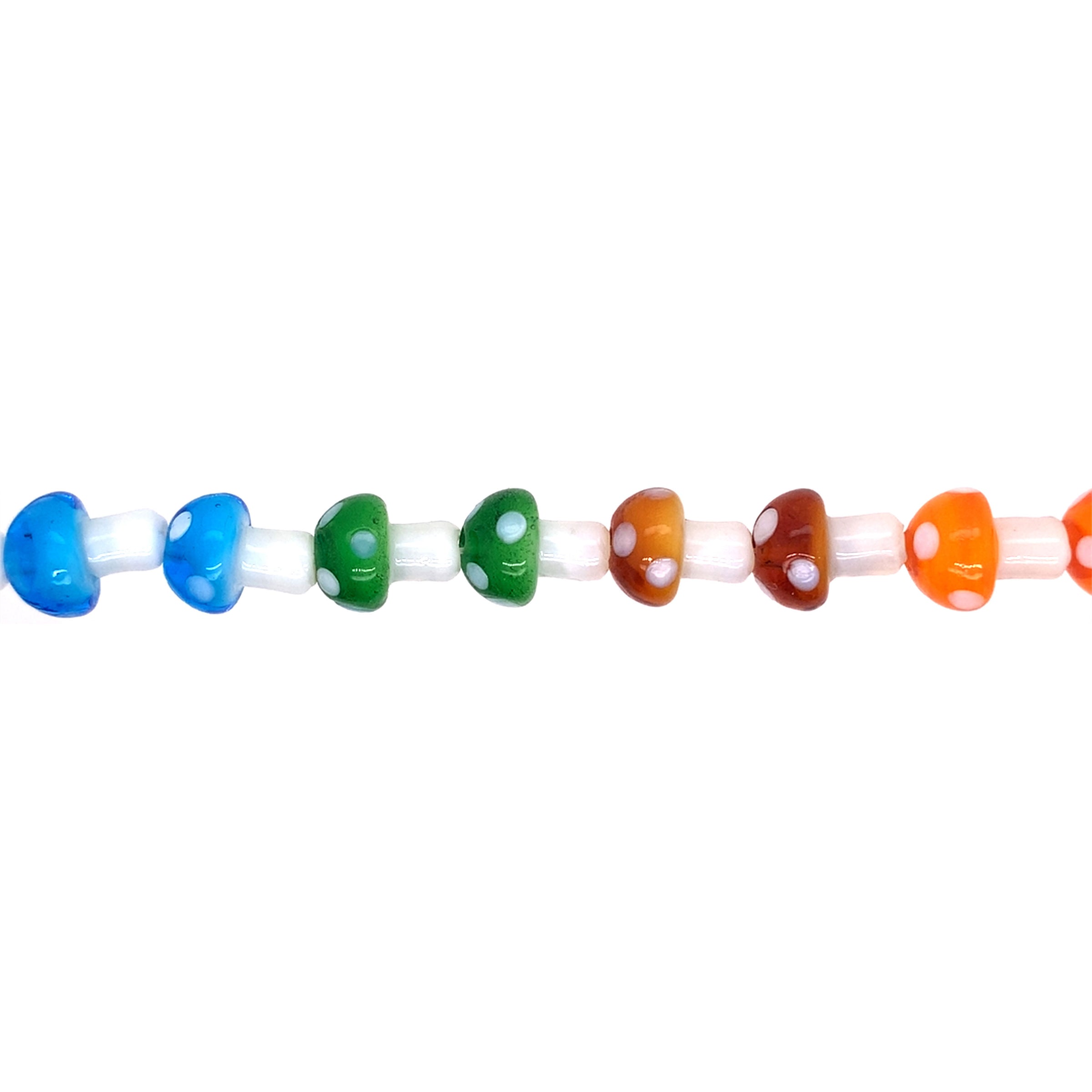 Multicolor Mushroom Glass Beads - 20 pcs per strand