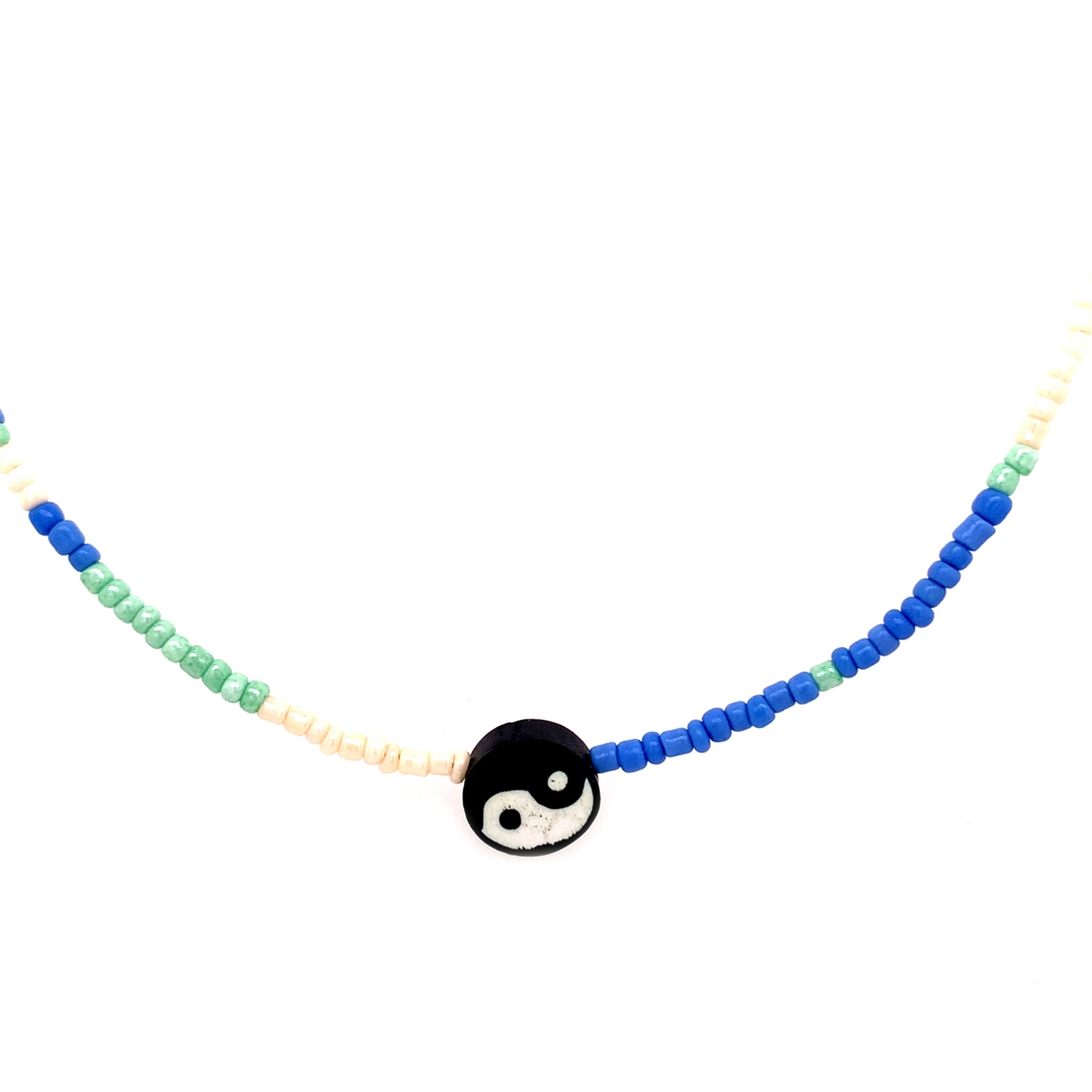 16" 2mm Multicolor Seed Bead Necklace with Yin Yang Acccent + 2" Extension