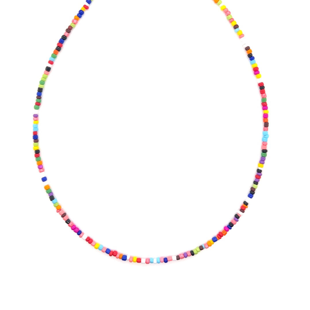 15.5" Multicolor Seed Bead Necklace + 2" Extension