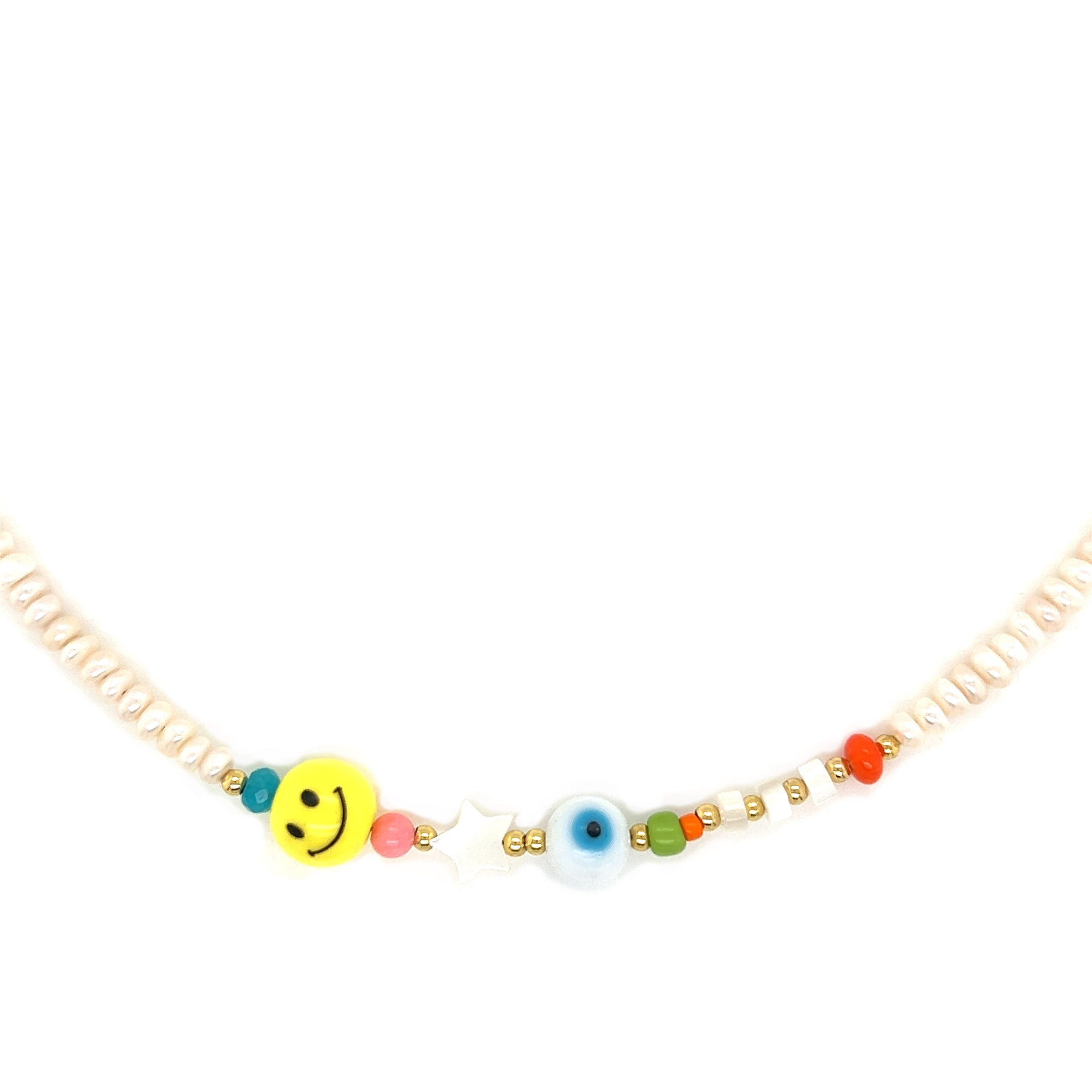 Freshwater Pearl & Multi Charm Necklace - 15.5"+ 2" Extension