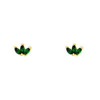 Triple Marquise Emerald CZ Stud - Gold Plated