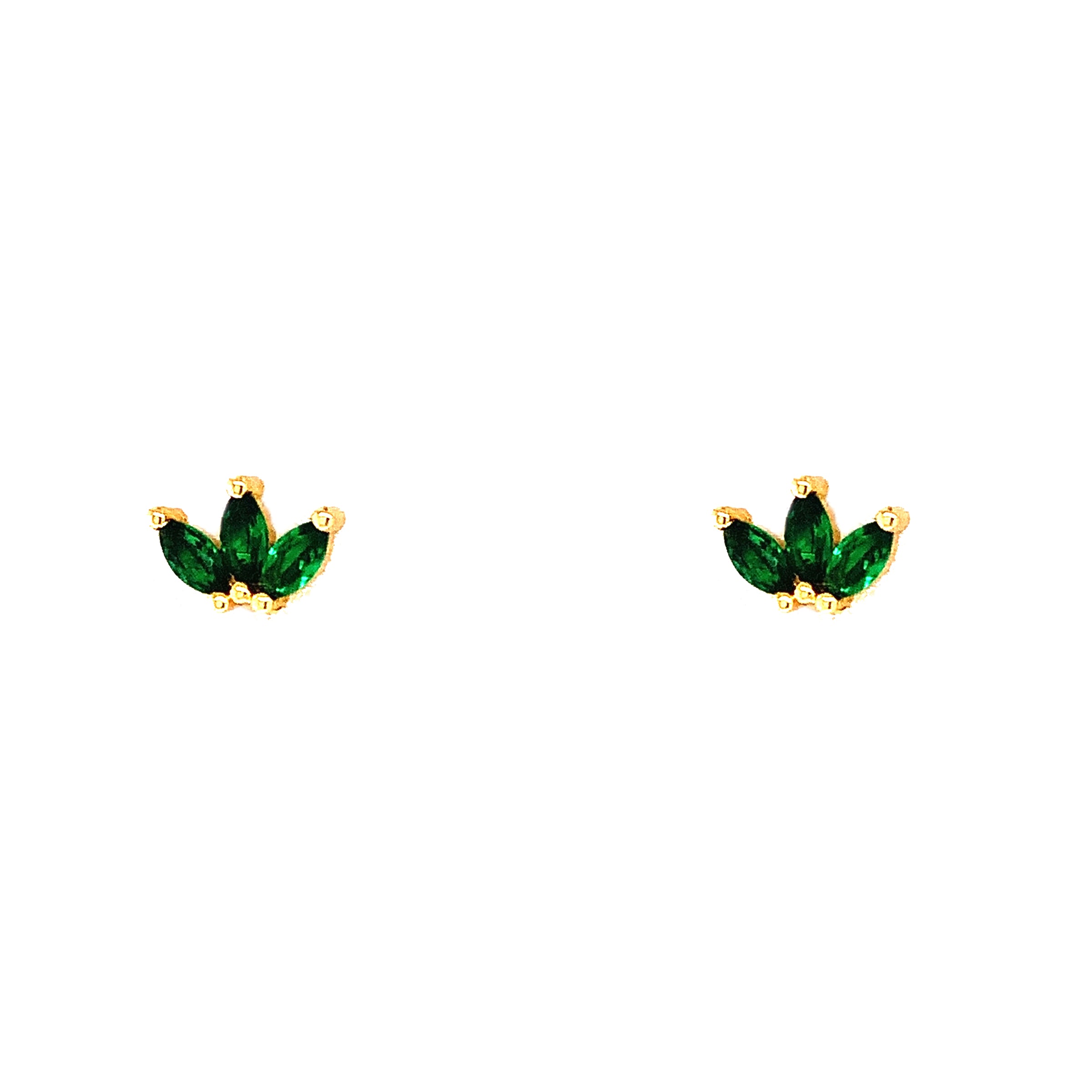 Triple Marquise Emerald CZ Stud - Gold Plated
