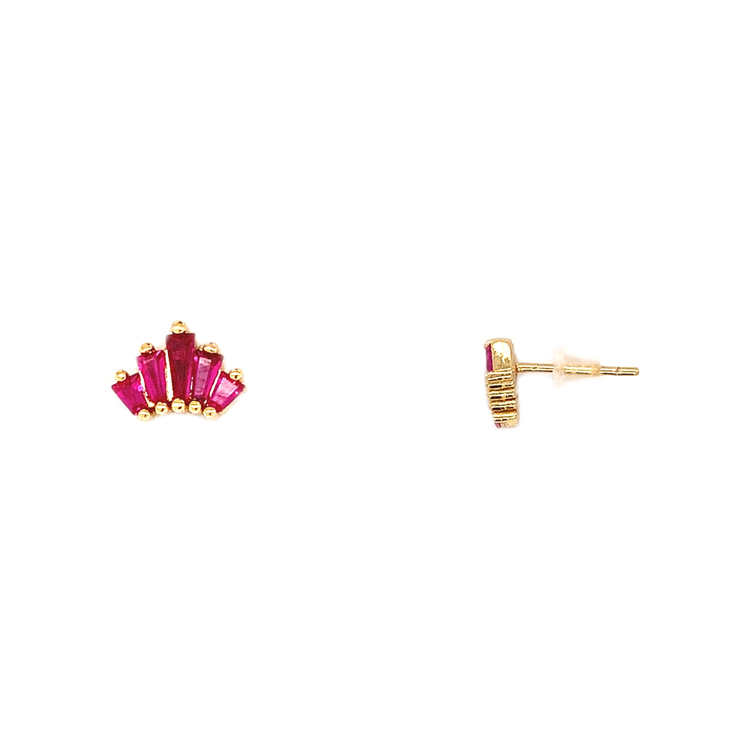 Baguette Ruby CZ Stud - Gold Plated