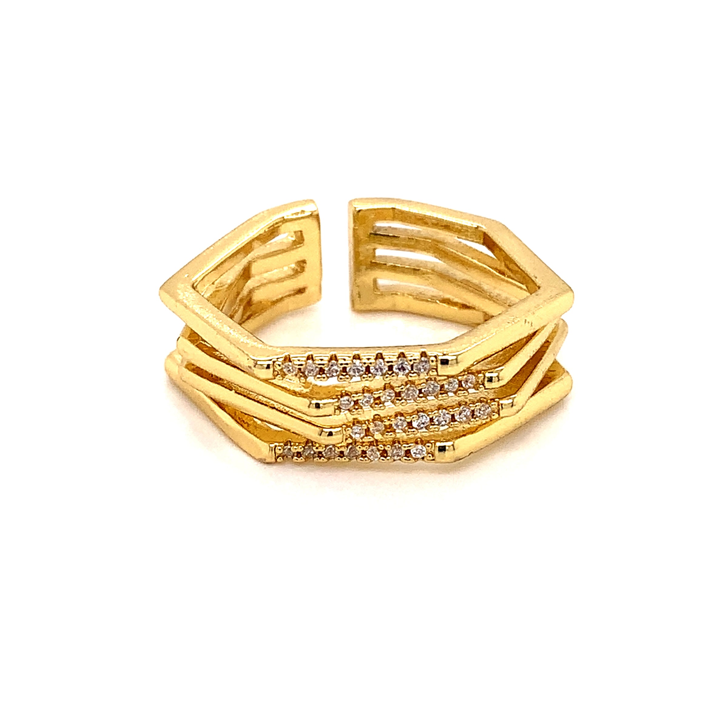CZ Multi Bar Adjustable Ring - Gold Plated